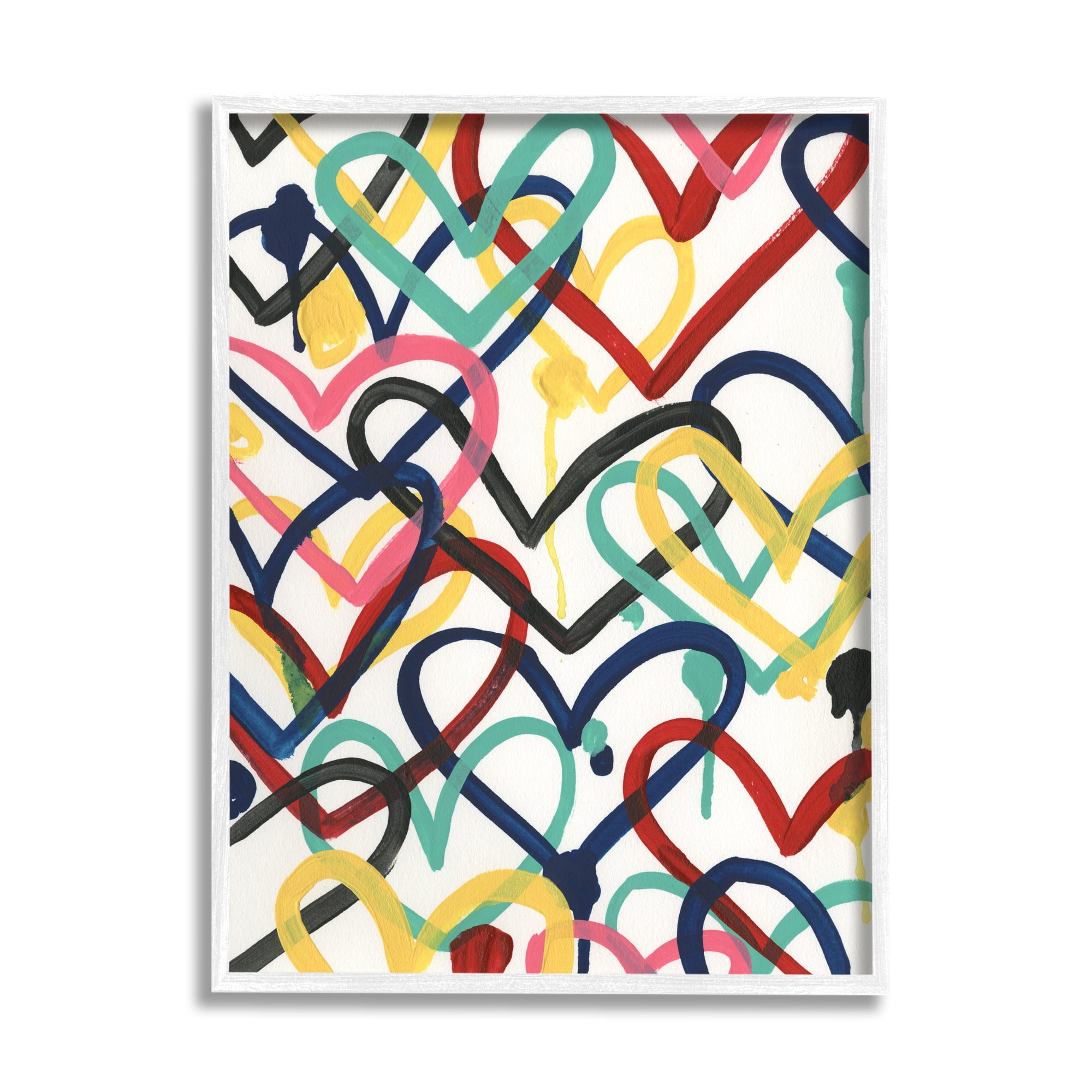 Stupell Industries Playful Heart Shapes Graffiti Collage over White Modern Painting White Framed Art Print Wall Art, 24 x 30, Design by June Erica Vess