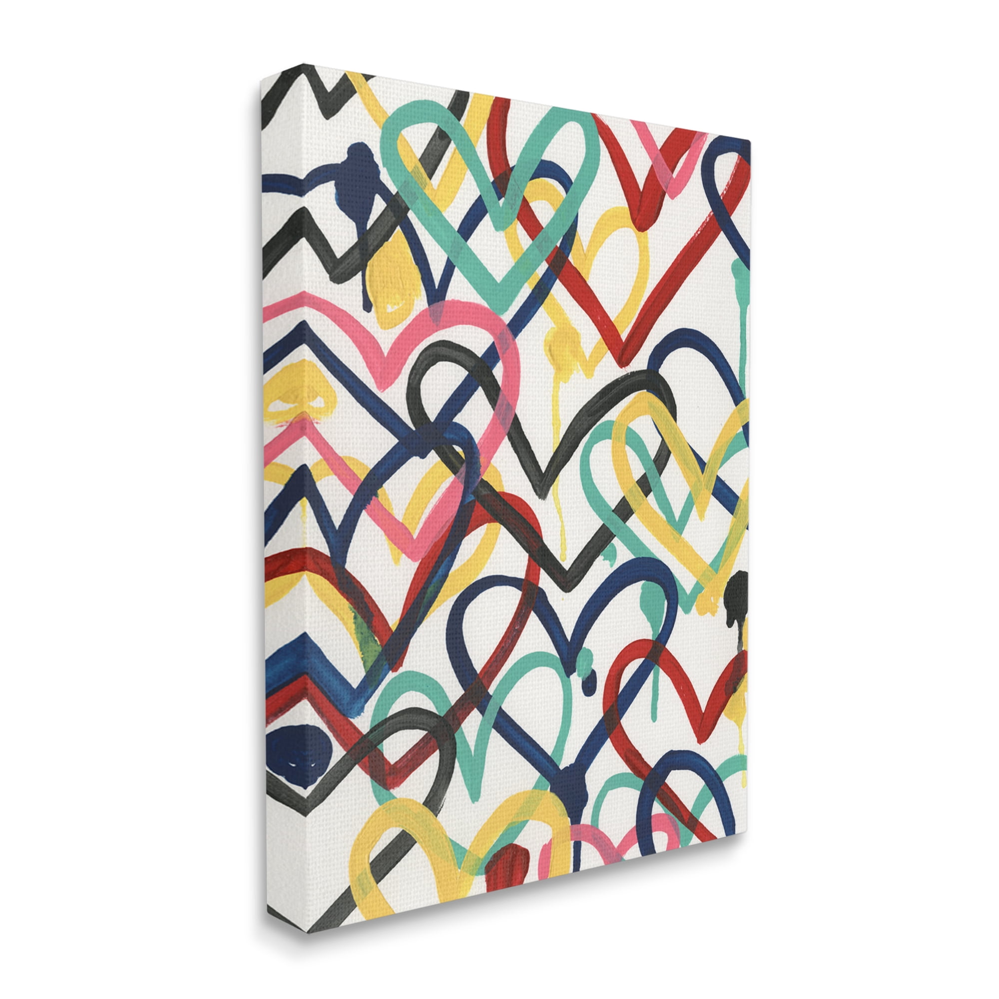 Stupell Industries Playful Heart Shapes Graffiti Collage over White Abstract Painting Gallery Wrapped Canvas Print Wall Art, 36 x 48