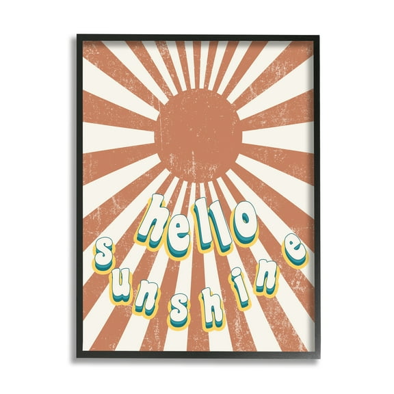 Stupell Industries Playful Hello Sunshine Phrase Orange Sun Burst Black Framed by Daphne Polselli