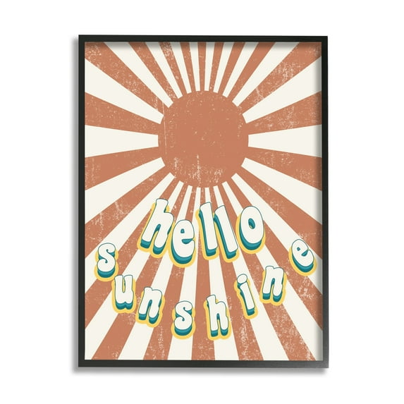 Stupell Industries Playful Hello Sunshine Phrase Orange Sun Burst Black Framed by Daphne Polselli