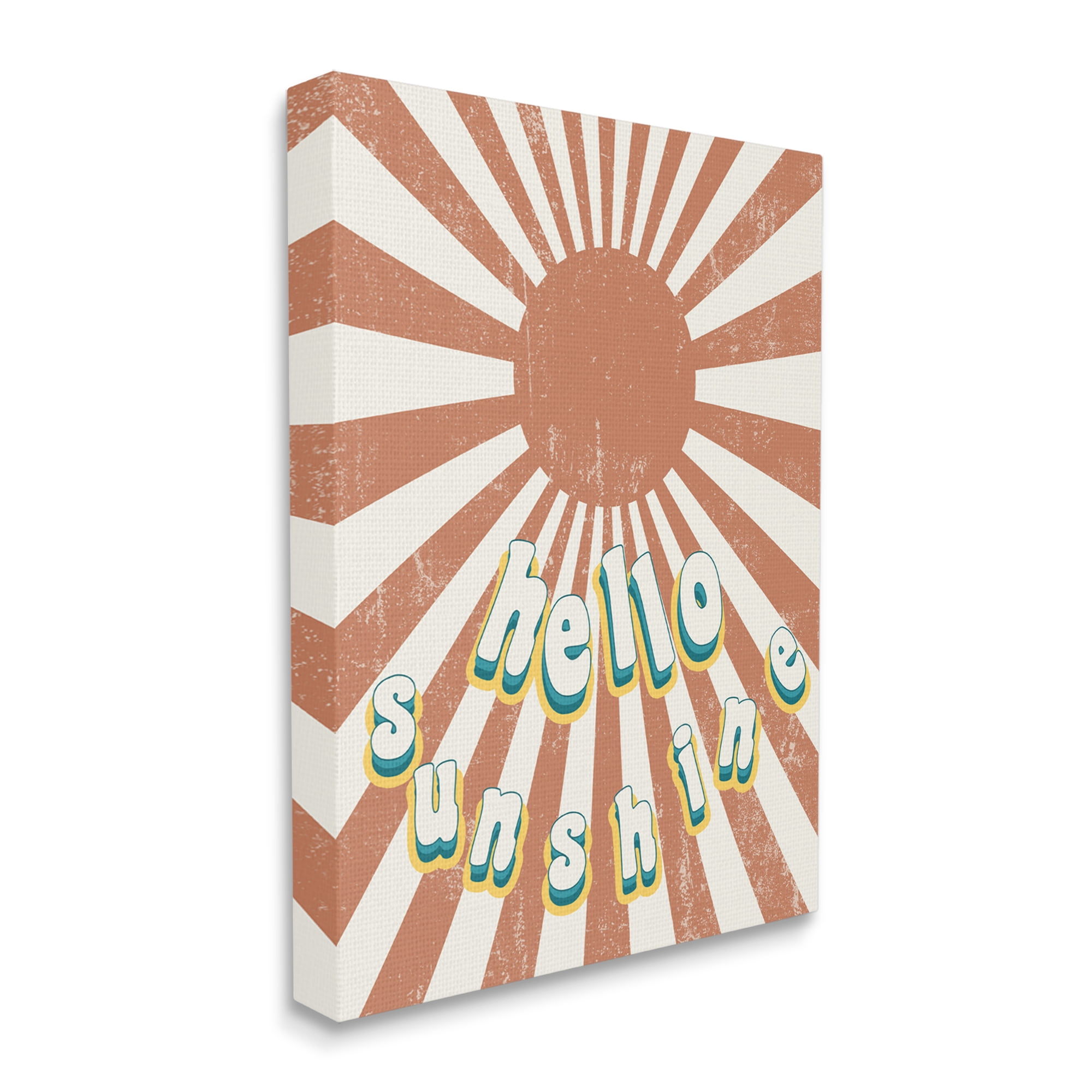 Stupell Industries Playful Hello Sunshine Phrase Orange Sun Burst Canvas Wall Art by Daphne Polselli