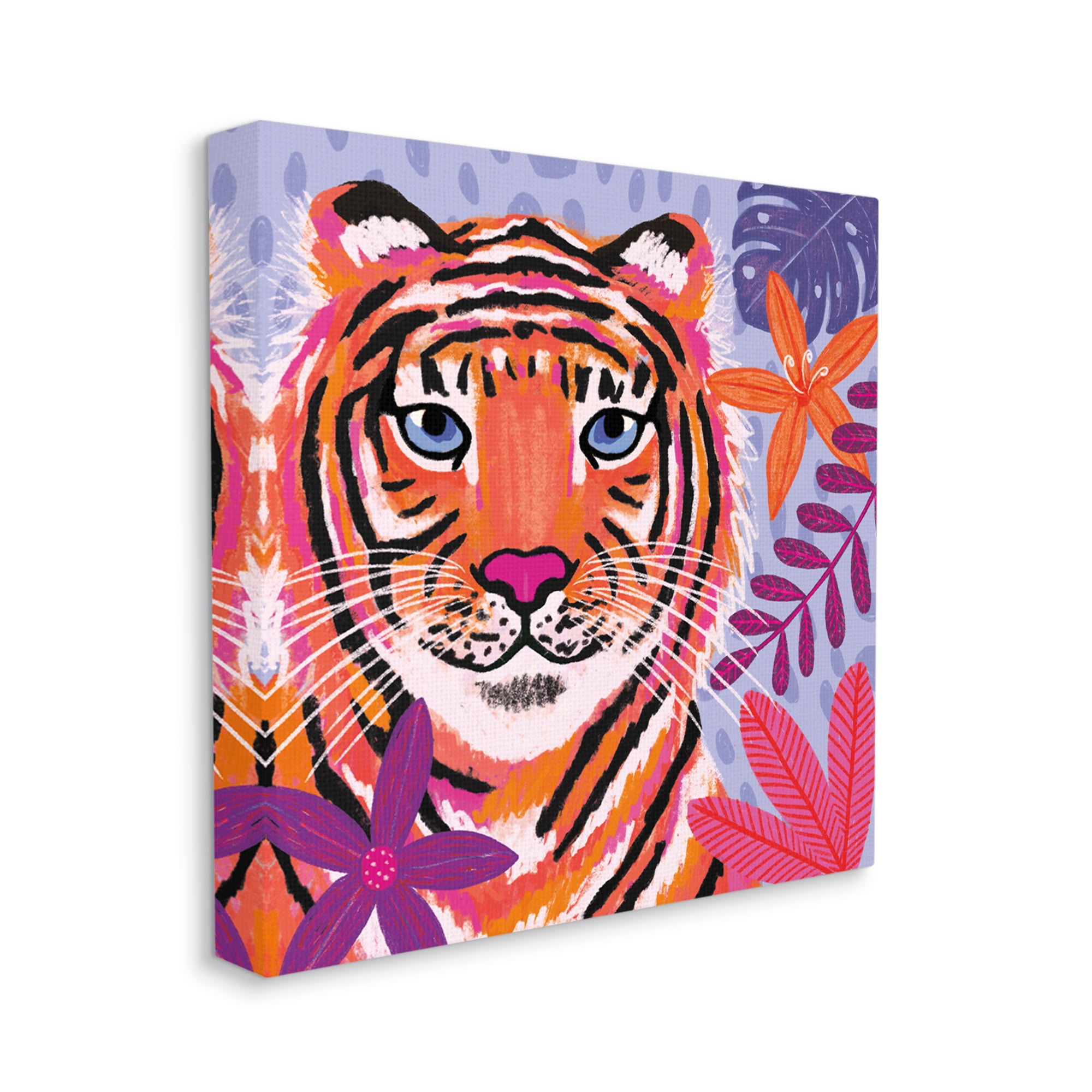 Stupell Industries Playful Jungle Tiger Portrait Pink Purple Florals Canvas Wall Art, 24 x 24, Design by Hannah Steele