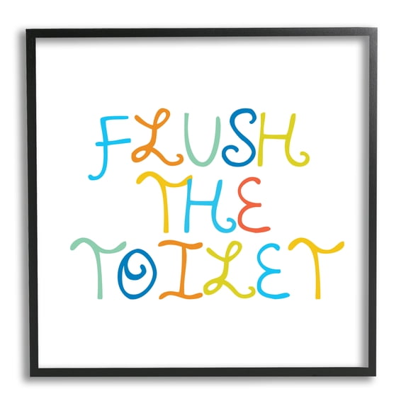 Stupell Industries Playful Kids Bathroom Sign Flush The Toilet Rules Typography Painting Black Framed Art Print Wall Art, 12 x 12
