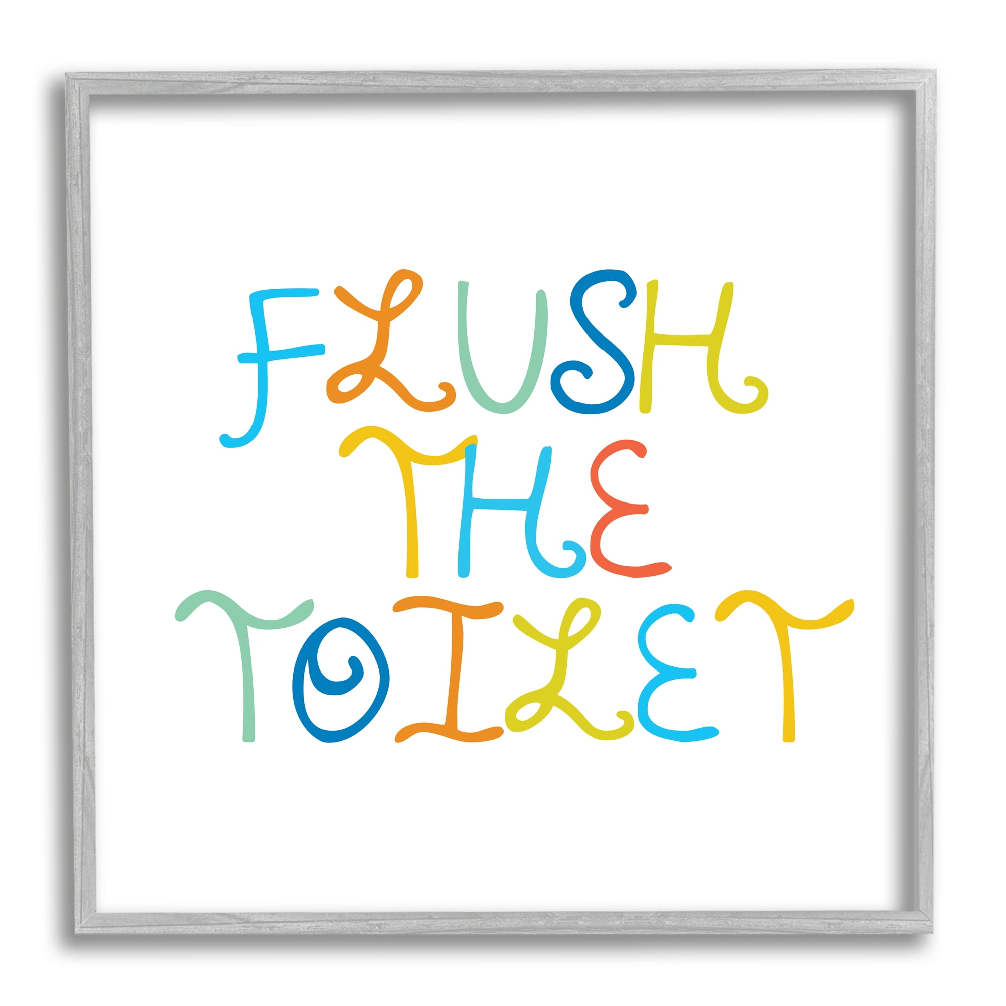 Stupell Industries Playful Kids Bathroom Sign Flush The Toilet Rules Typography Painting Gray Framed Art Print Wall Art, 12 x 12