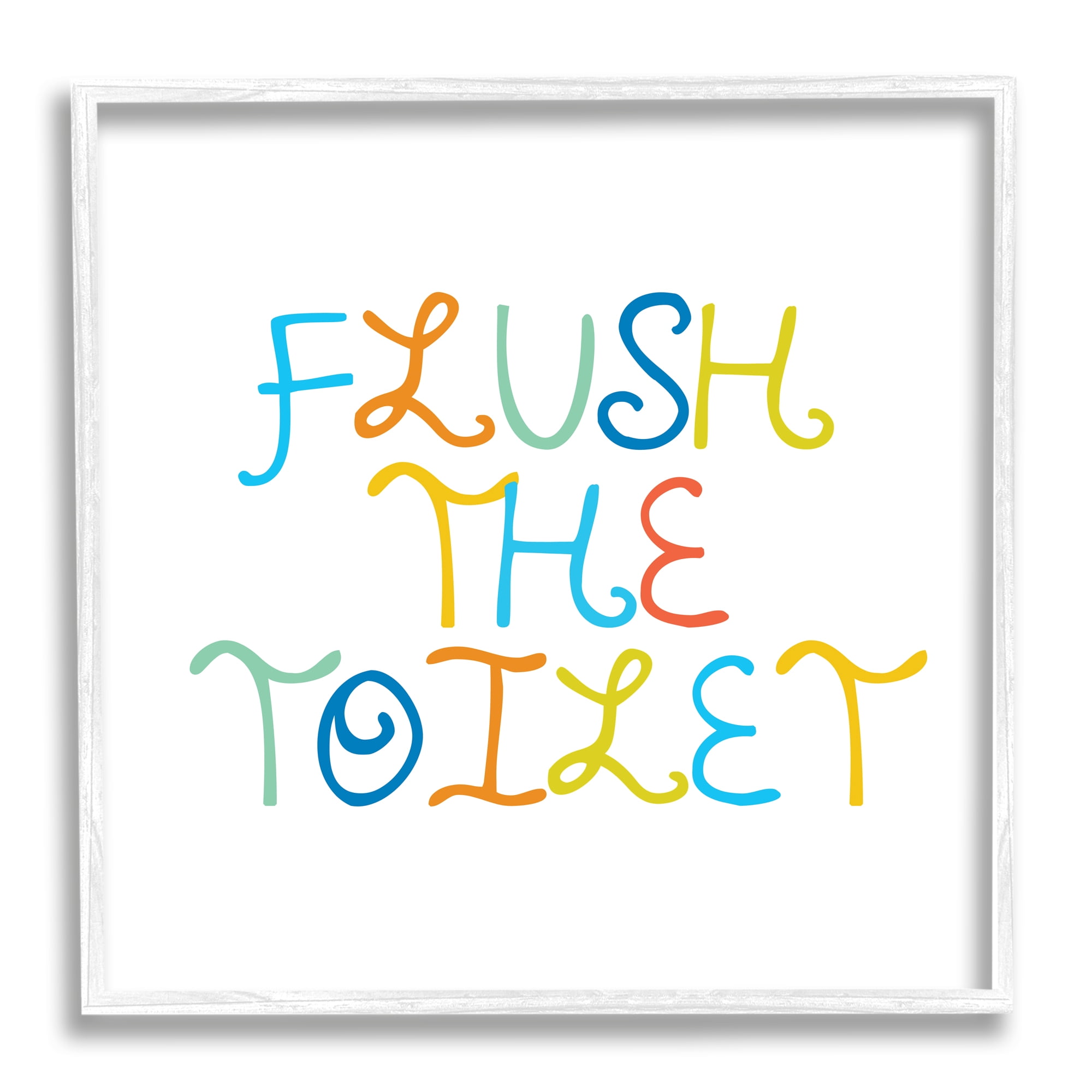Stupell Industries Playful Kids Bathroom Sign Flush The Toilet Rules Typography Painting White Framed Art Print Wall Art, 12 x 12