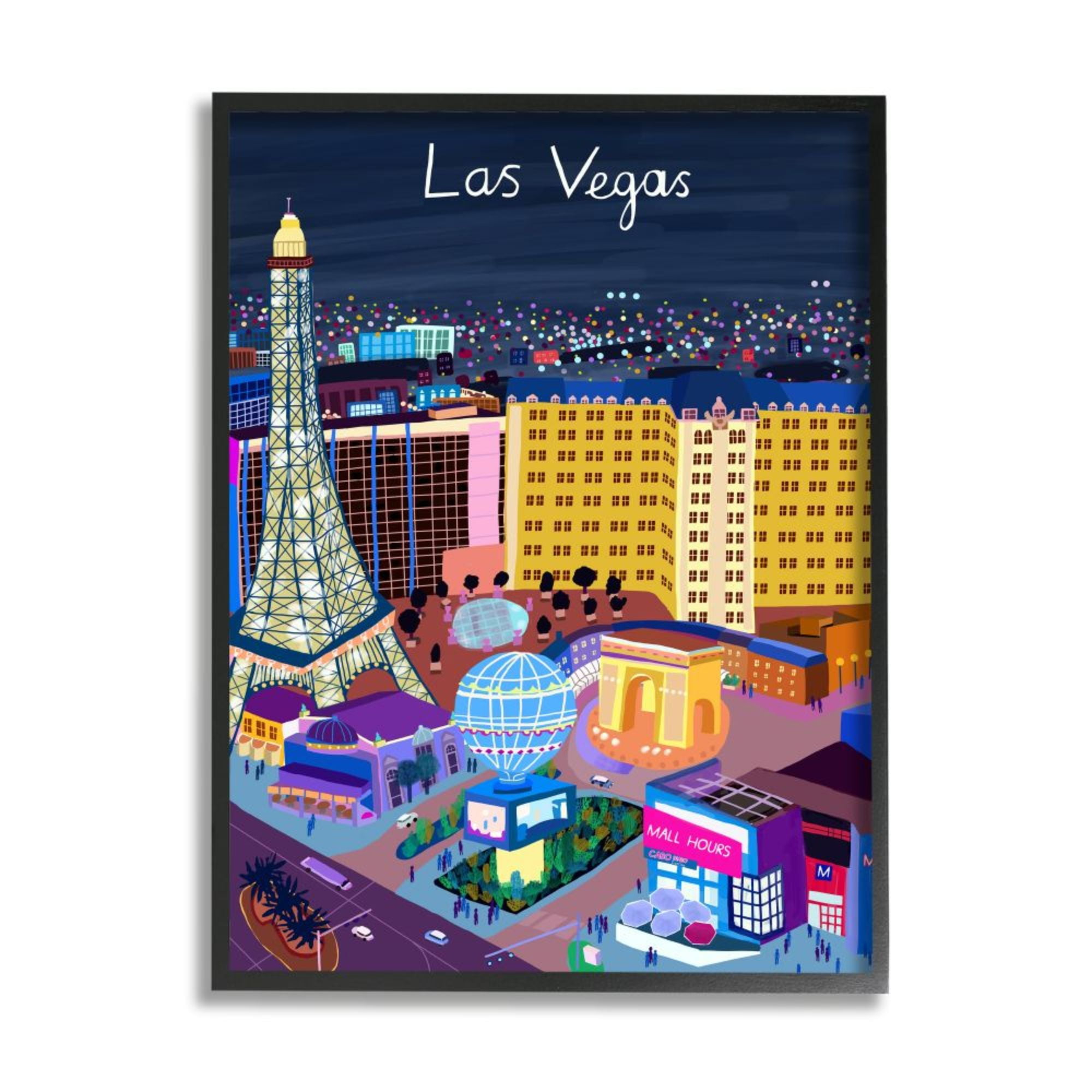 Stupell Industries Playful Las Vegas California Illustration City Landmarks Design by Carla Daly, 24" x 30", Black Framed