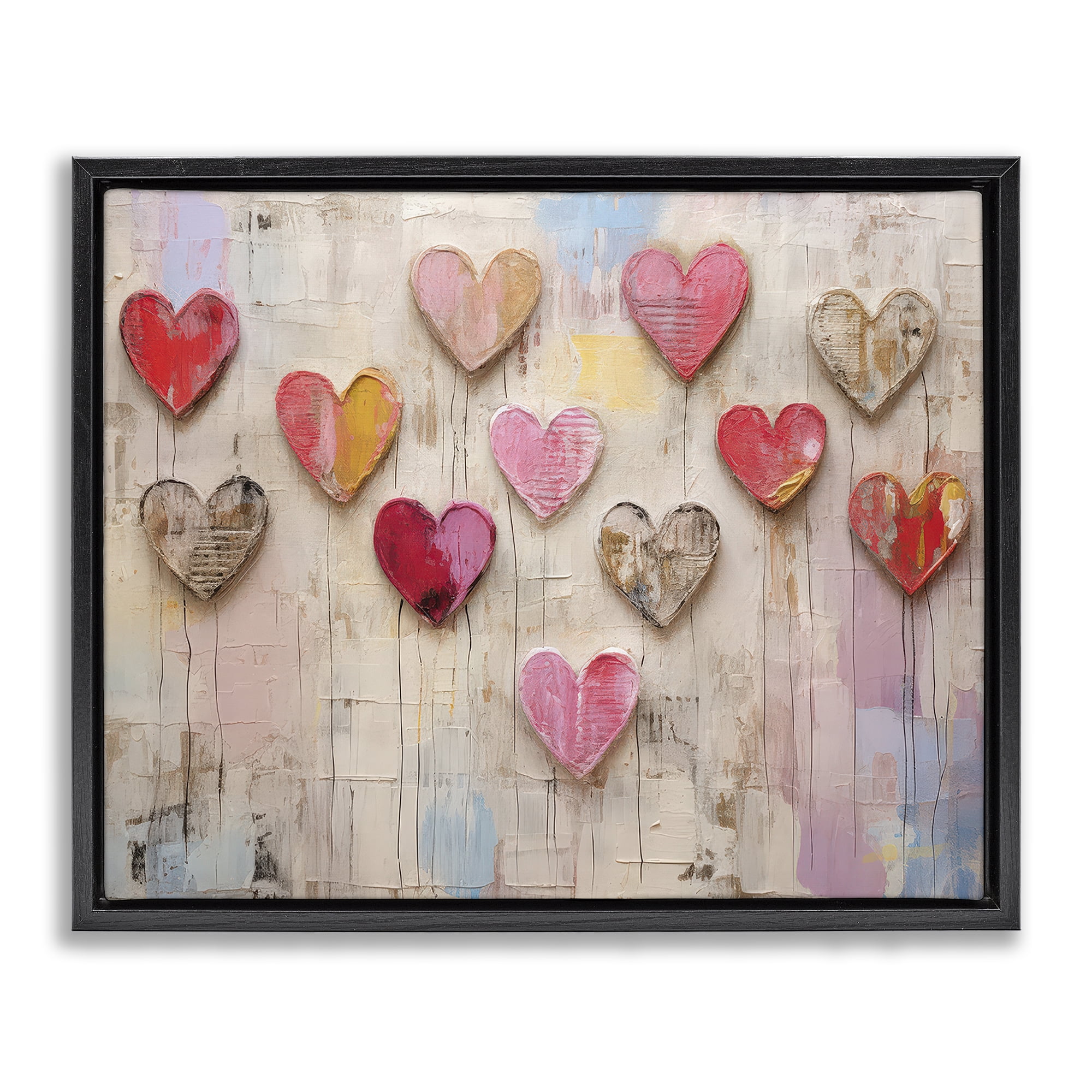 Stupell Industries Playful Love Hearts Collage Abstract Painting Black Floater Framed Canvas Art Print Wall Art, 21 x 17