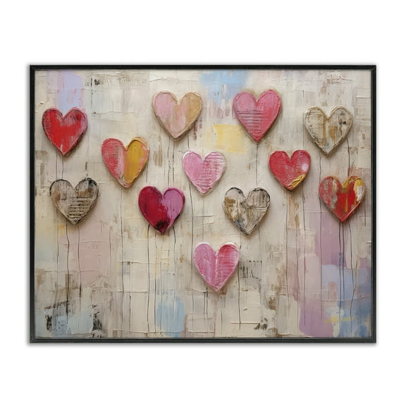 Stupell Industries Playful Love Hearts Collage Abstract Painting Black Framed Art Print Wall Art, 14 x 11