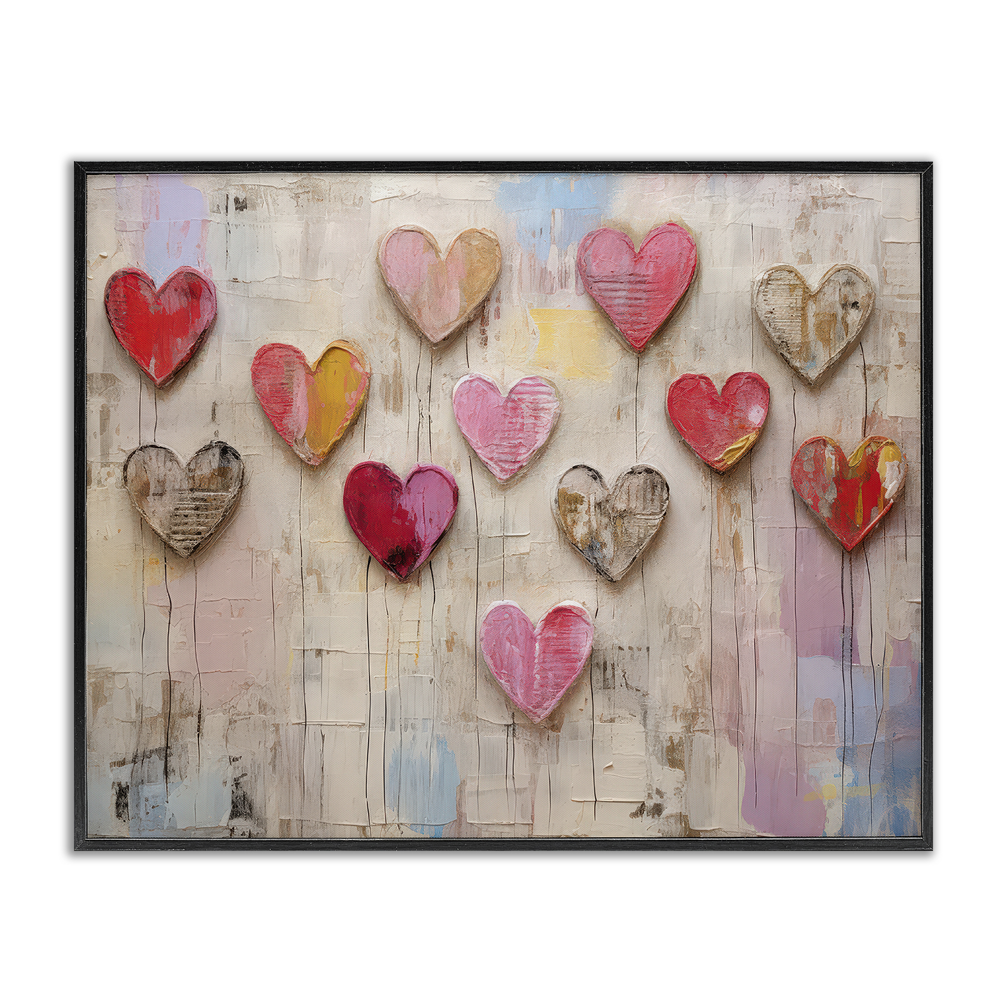 Stupell Industries Playful Love Hearts Collage Abstract Painting Black Framed Art Print Wall Art, 20 x 16