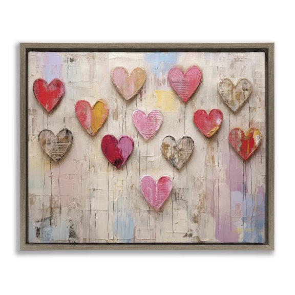 Stupell Industries Playful Love Hearts Collage Abstract Painting Brown Floater Framed Canvas Art Print Wall Art, 21 x 17
