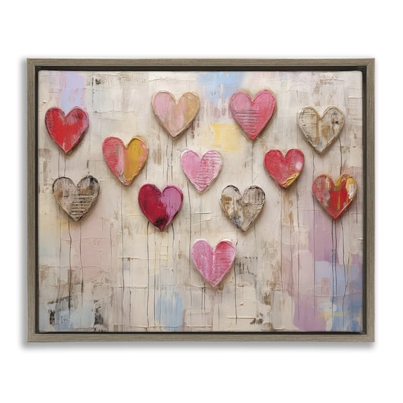 Stupell Industries Transitional Playful Love Hearts Collage Brown Floating Frame Canvas Art, 31 x 25, by LSR Design Studio