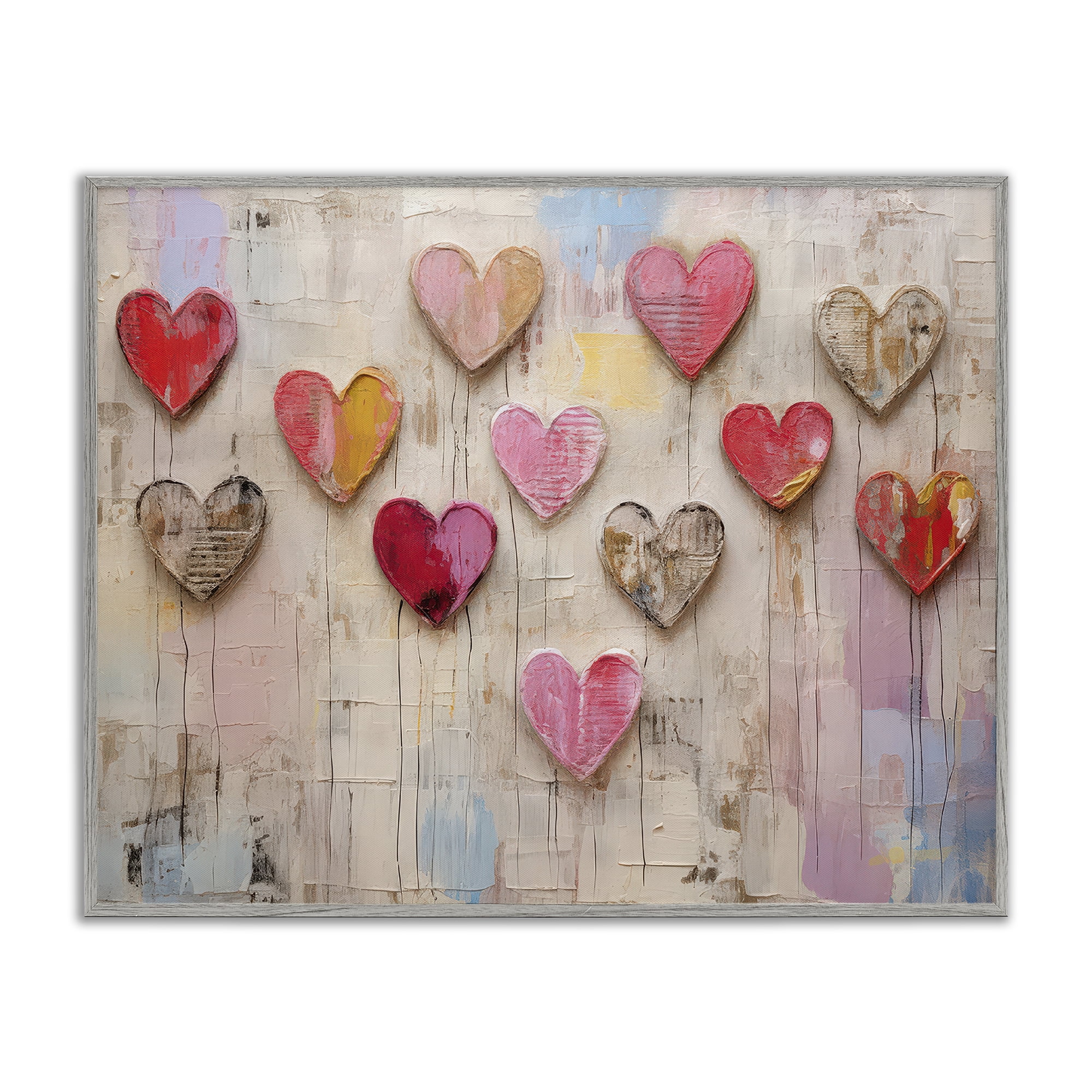 Stupell Industries Playful Love Hearts Collage Abstract Painting Gray Framed Art Print Wall Art, 30 x 24