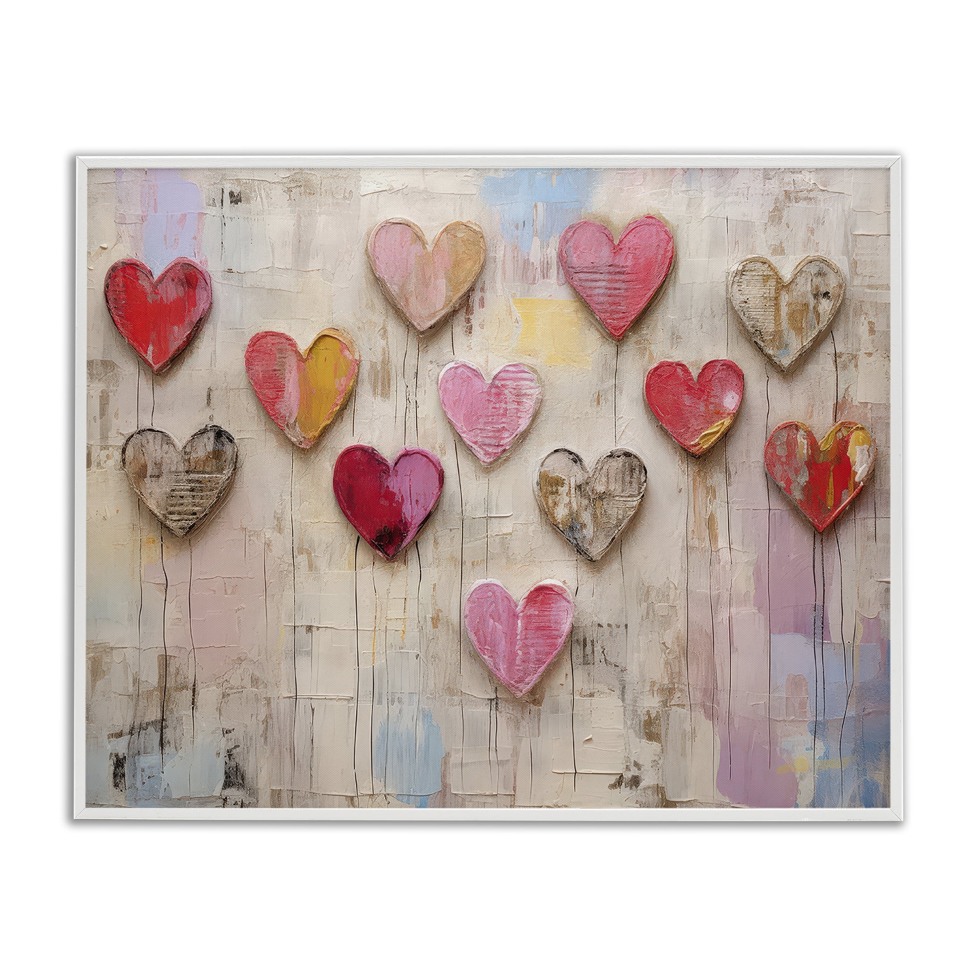 Stupell Industries Playful Love Hearts Collage Abstract Painting White Framed Art Print Wall Art, 14 x 11
