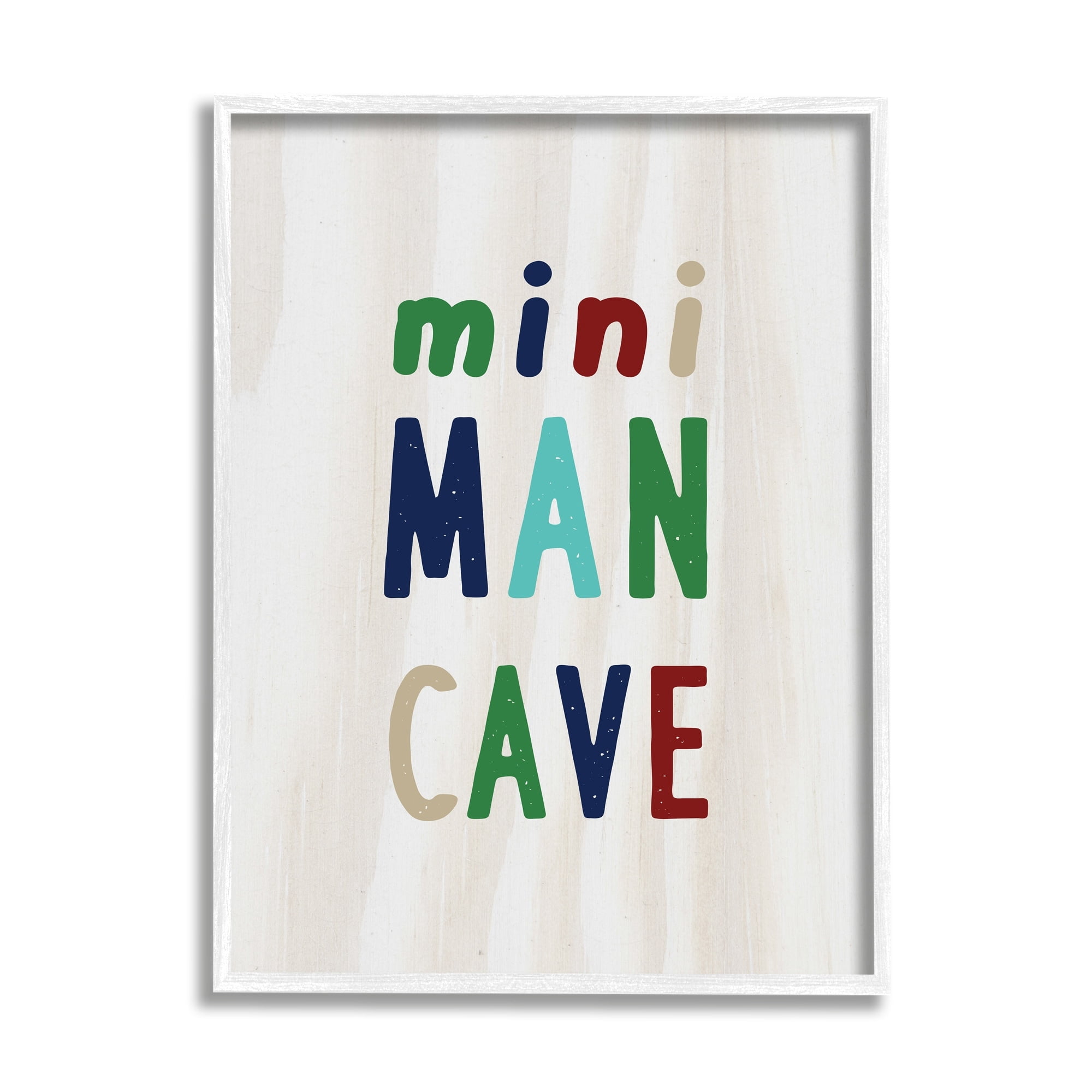Stupell Industries Playful Mini Man Cave Text Grain Pattern Graphic Art White Framed Art Print Wall Art, 24x30, by Lil' Rue