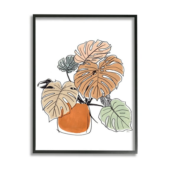 Stupell Industries Playful Monstera Leaves Tropical House Plant Botanical & Floral Painting Black Framed Art Print Wall Art, 11 x 14