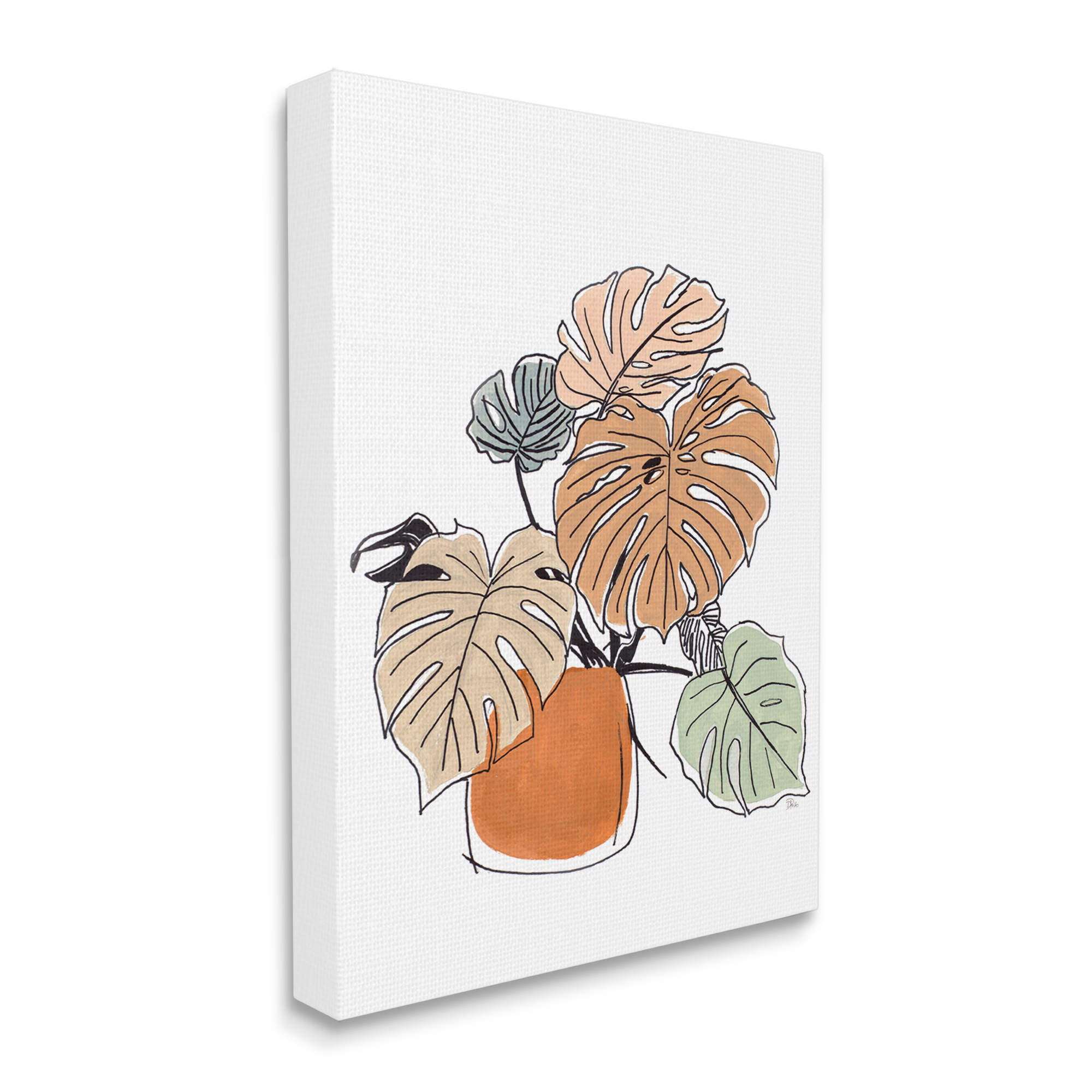 Stupell Industries Playful Monstera Leaves Tropical House Plant Botanical & Floral Painting Gallery Wrapped Canvas Art Print Wall Art, 30 x 40