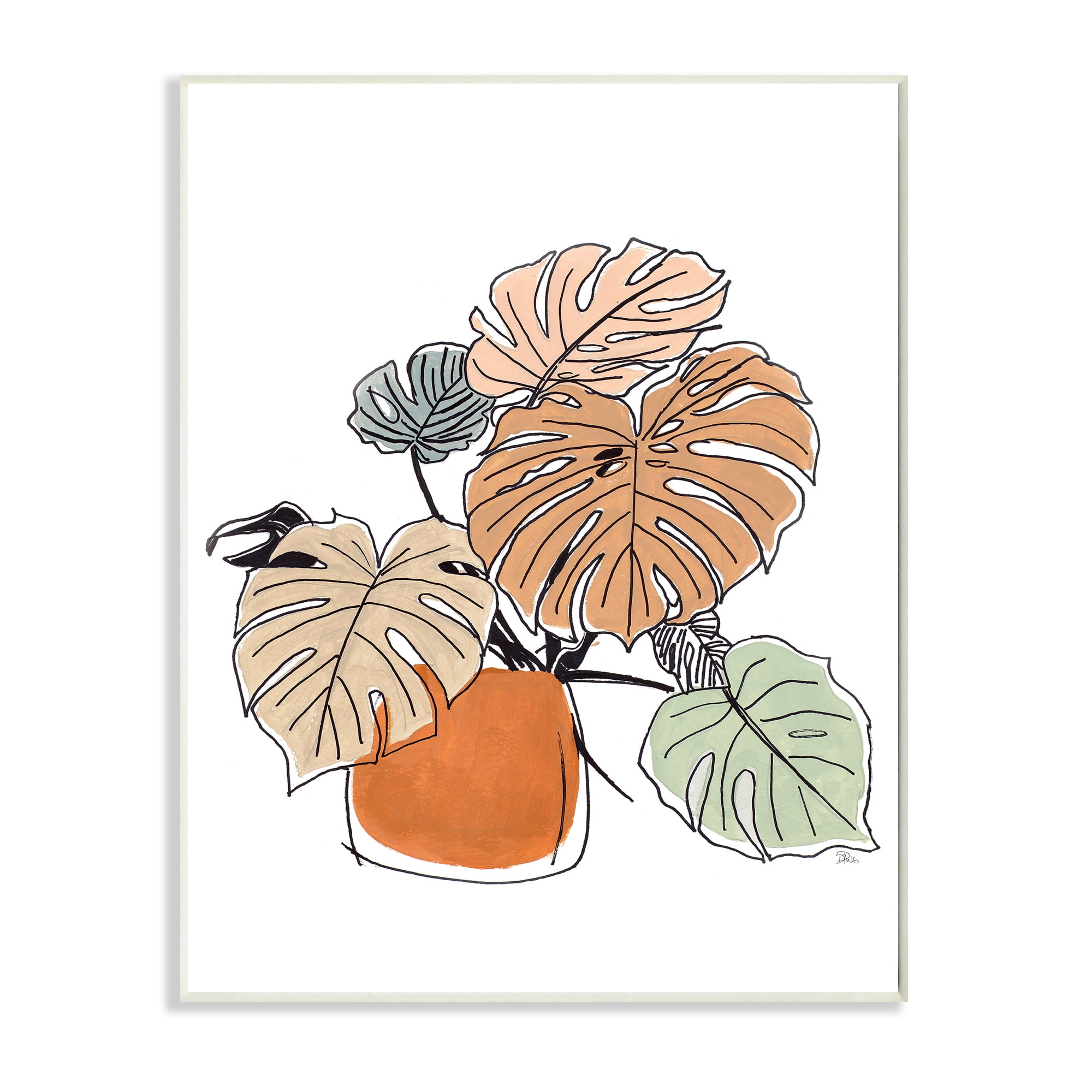 Playful Monstera Leaves Tropical Botanical Wood Wall Plaque, 13 x 19