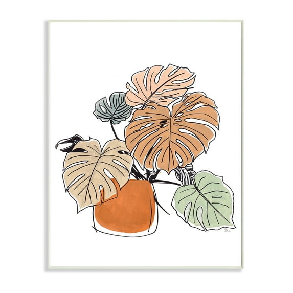 Stupell Industries Playful Monstera Leaves Tropical House Plant Botanical & Floral Painting Unframed Art Print Wall Art, 13 x 19