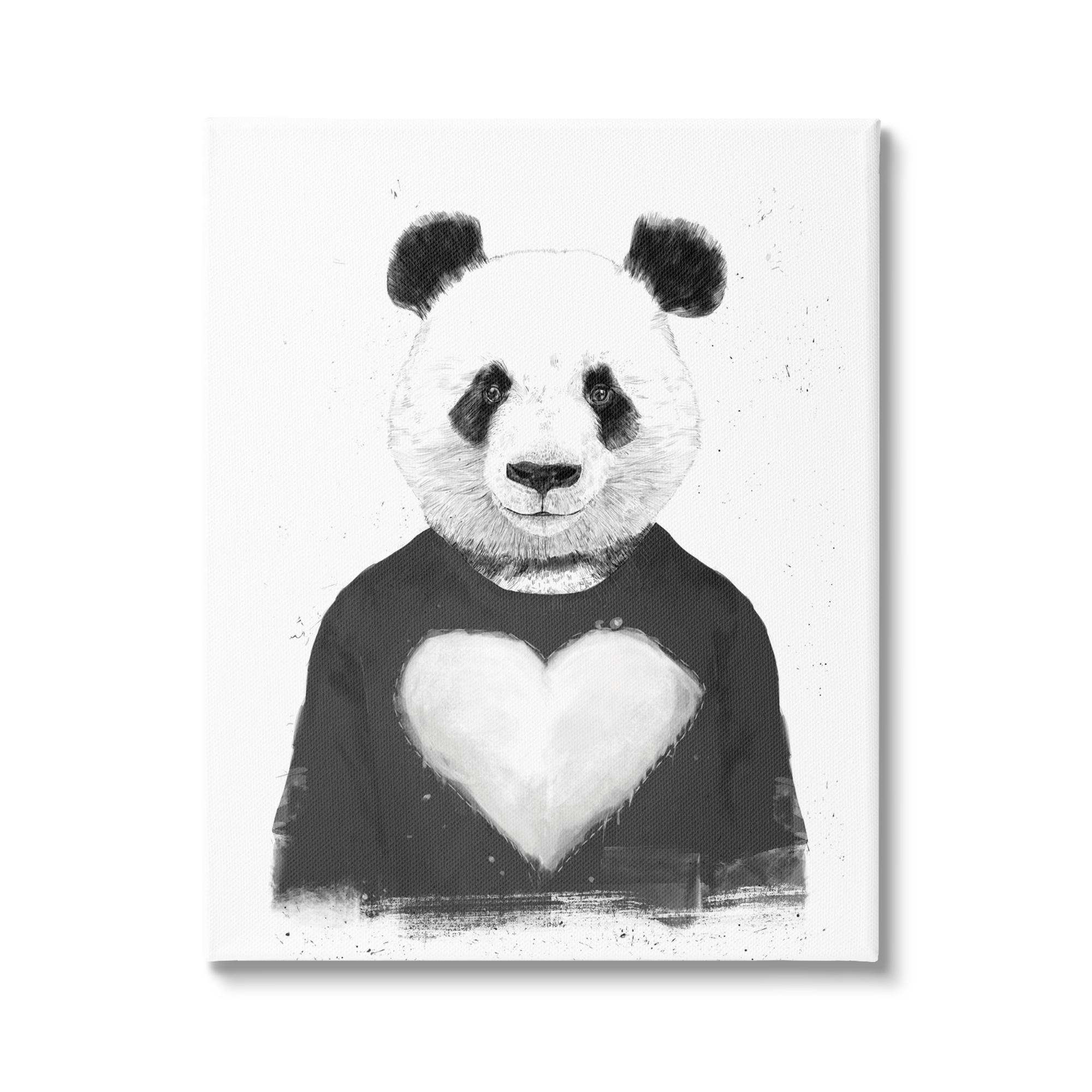 Stupell Industries Playful Panda Bear Black & White Heart Sweater Canvas Wall Art, 30 x 40, Design by Balazs Solti