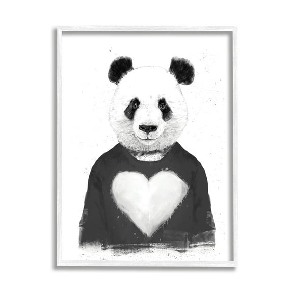 Stupell Industries Playful Panda Bear Black & White Heart Sweater Framed Wall Art, 11 x 14, Design by Balazs Solti