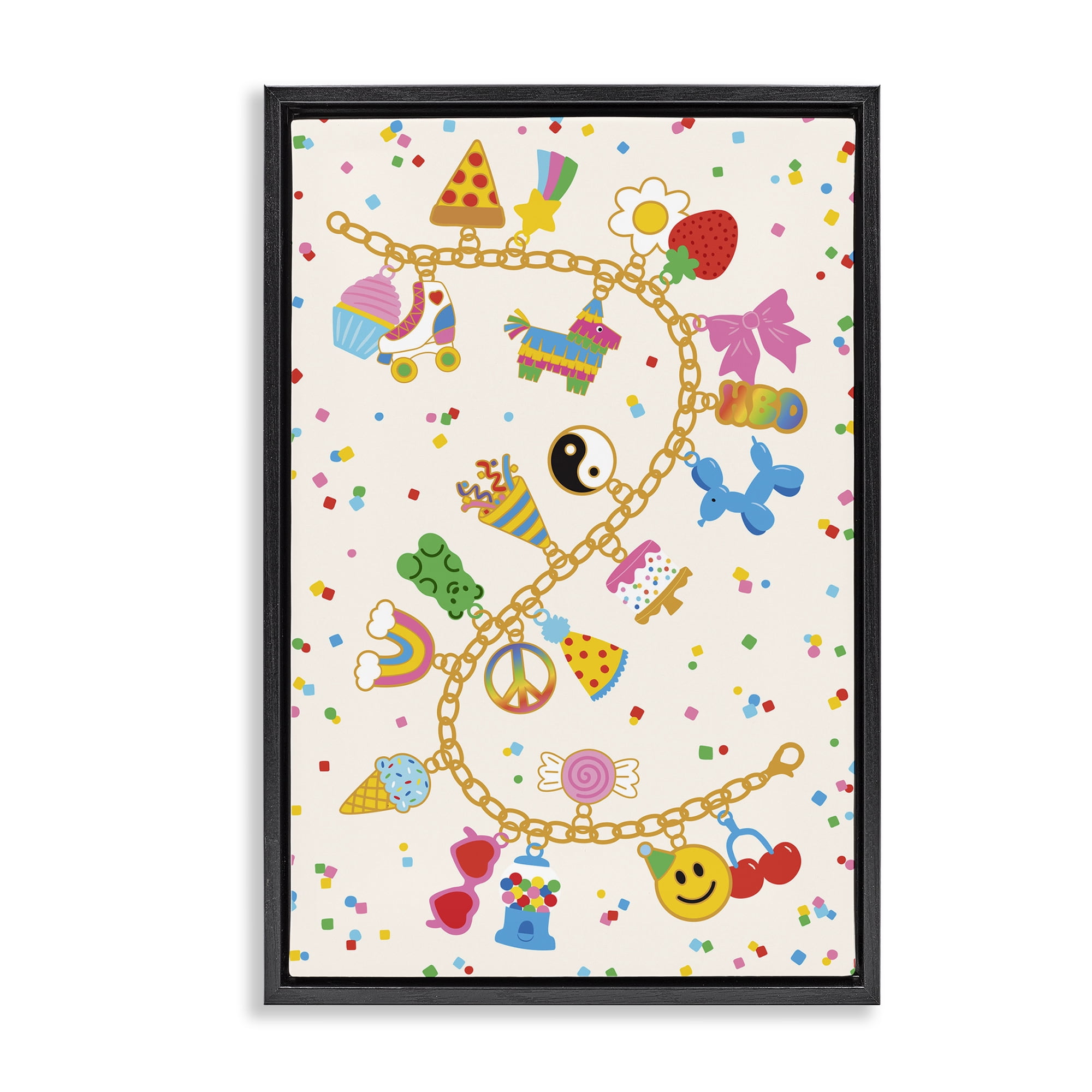 Stupell Industries Playful Party Charm Bracelet Black Framed Floater Canvas Wall Art, design by Nadia Hassan