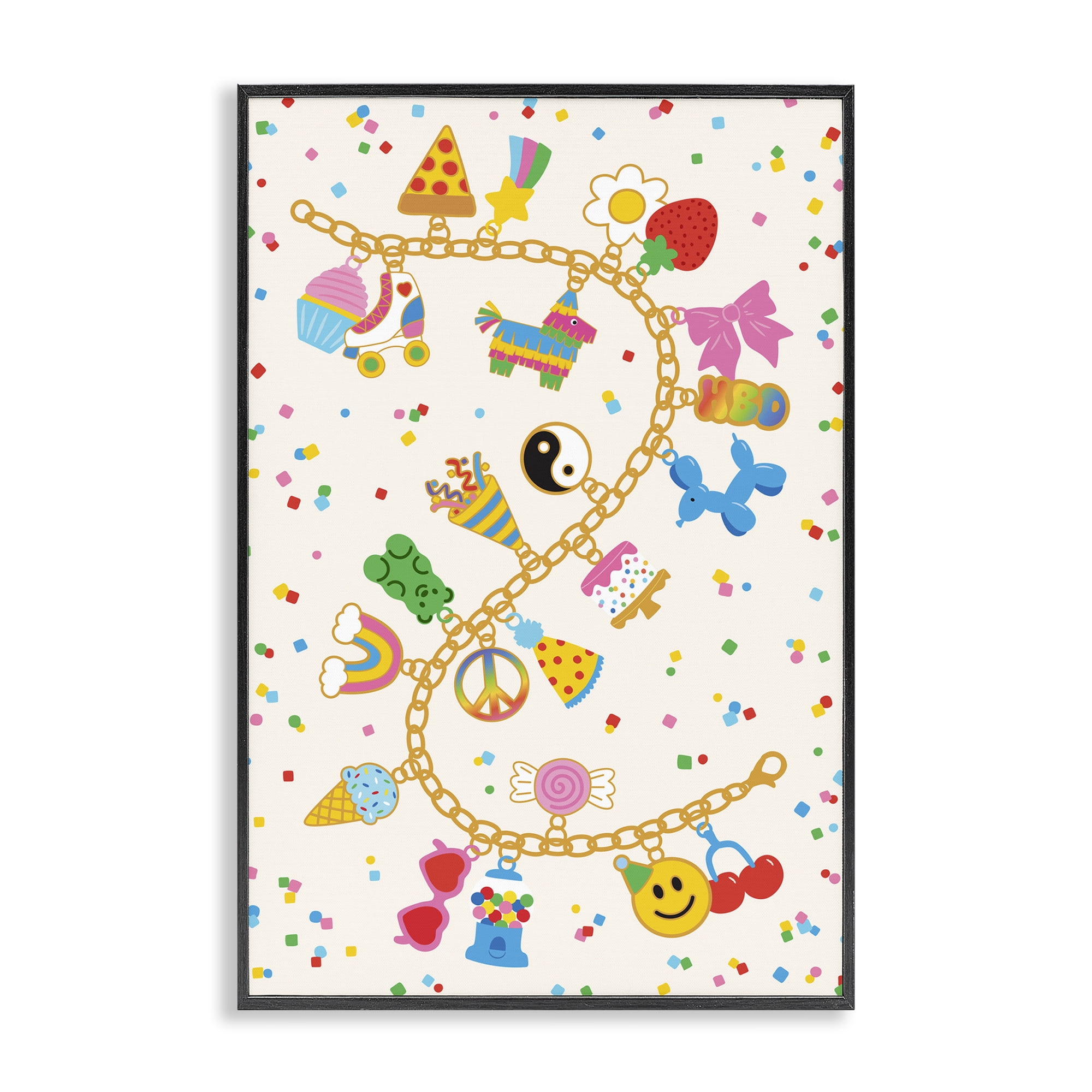 Stupell Industries Playful Party Charm Bracelet Black Framed Giclee Art, design by Nadia Hassan