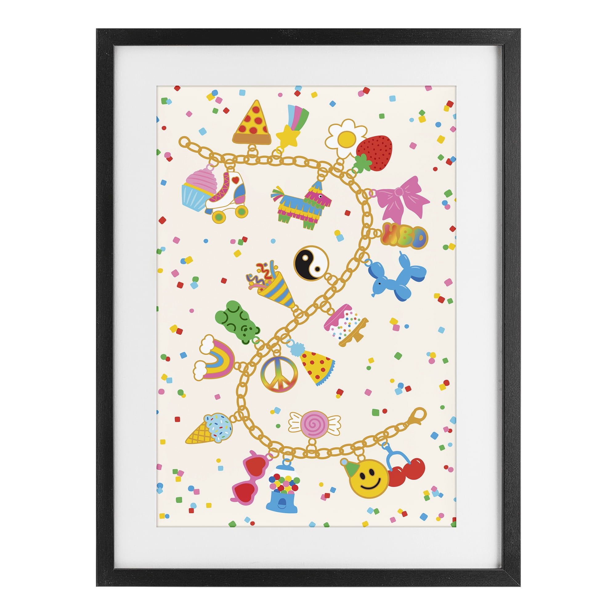 Stupell Industries Playful Party Charm Bracelet Black Framed Print Under Glass, design by Nadia Hassan