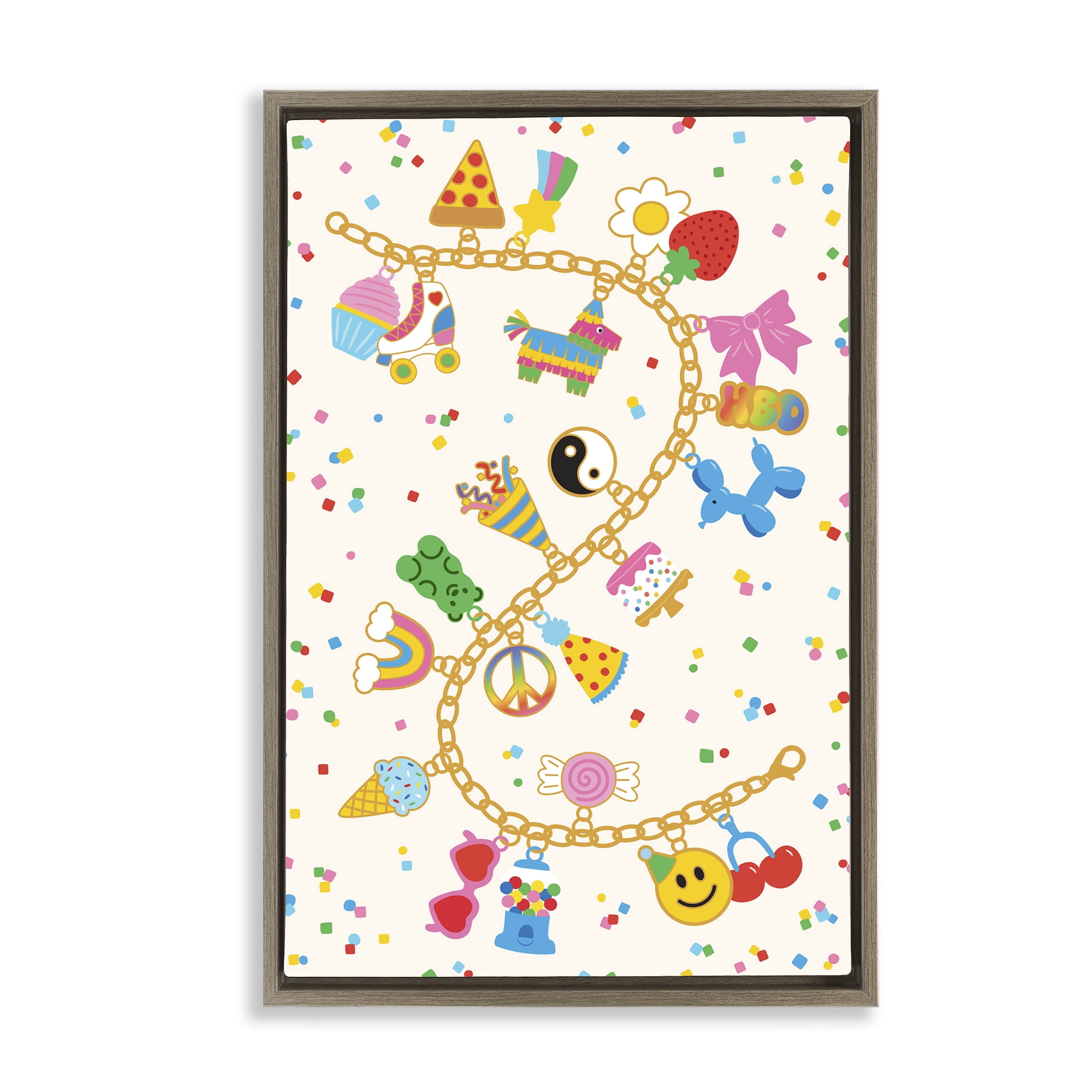 Stupell Industries Playful Party Charm Bracelet Brown Framed Floater Canvas Wall Art, design by Nadia Hassan