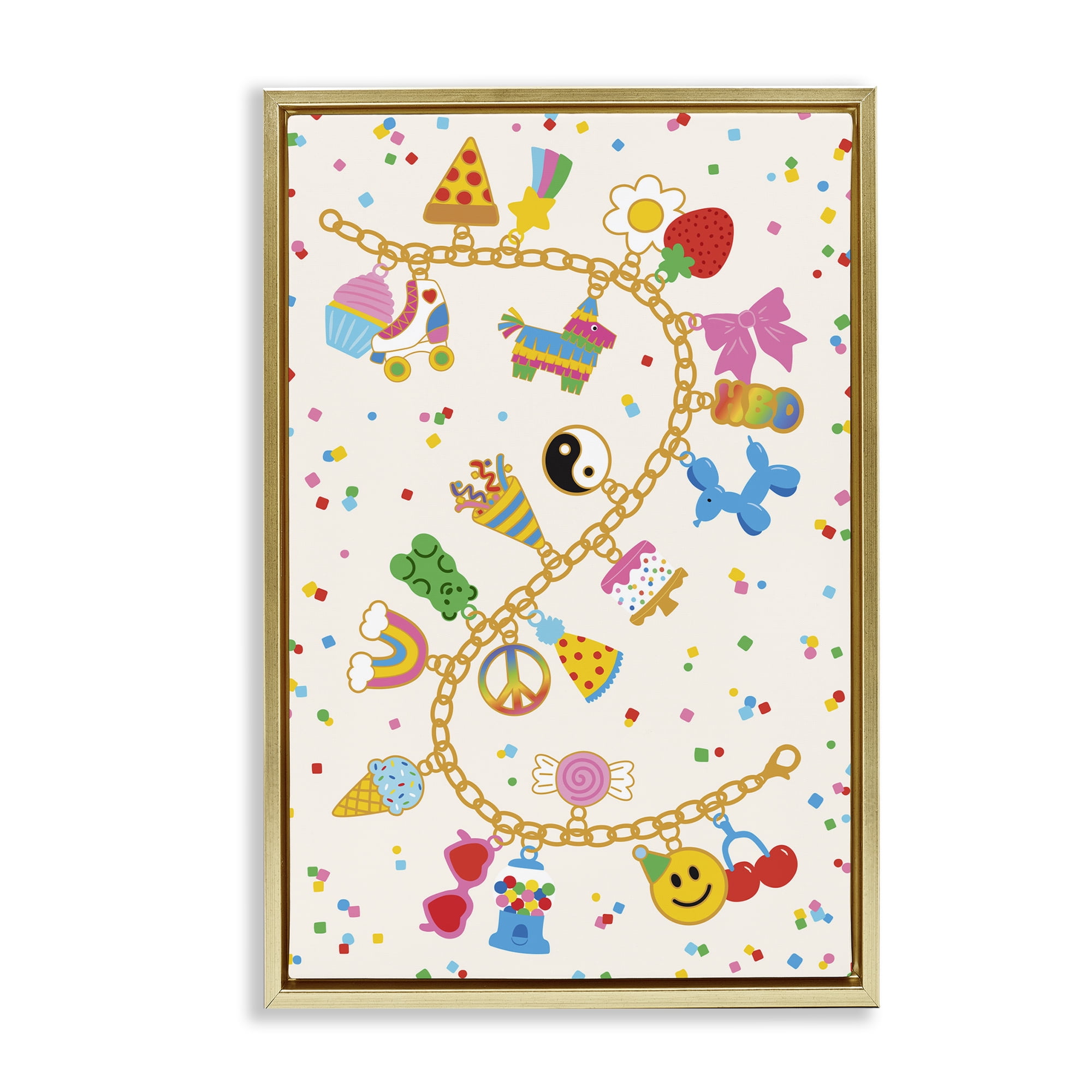 Stupell Industries Playful Party Charm Bracelet Gold Framed Floater Canvas Wall Art, design by Nadia Hassan