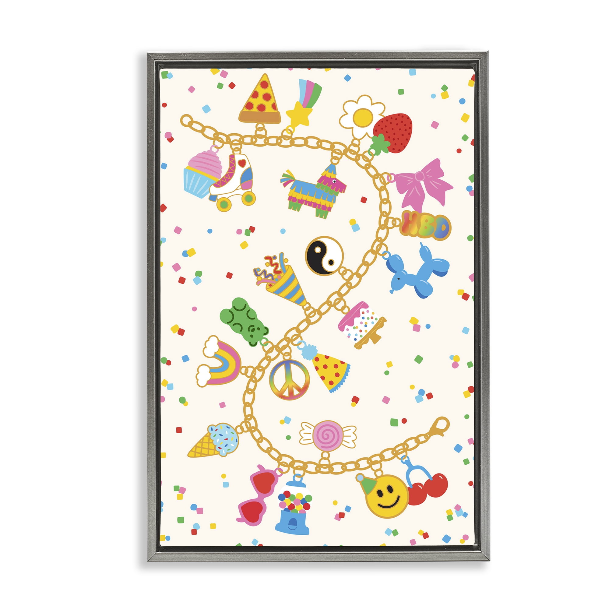 Stupell Industries Playful Party Charm Bracelet Gray Framed Floater Canvas Wall Art, design by Nadia Hassan