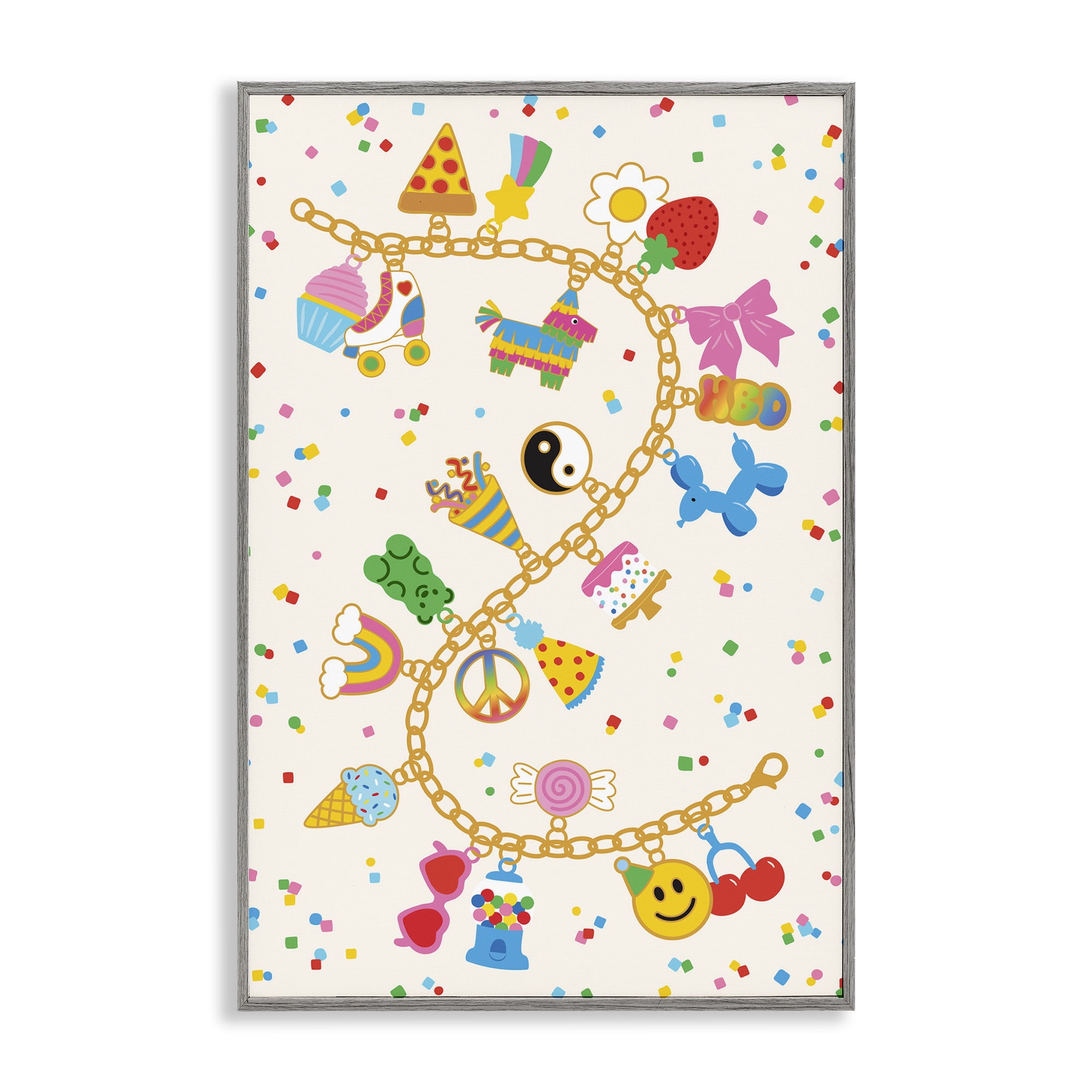 Stupell Industries Playful Party Charm Bracelet Gray Framed Giclee Art, design by Nadia Hassan