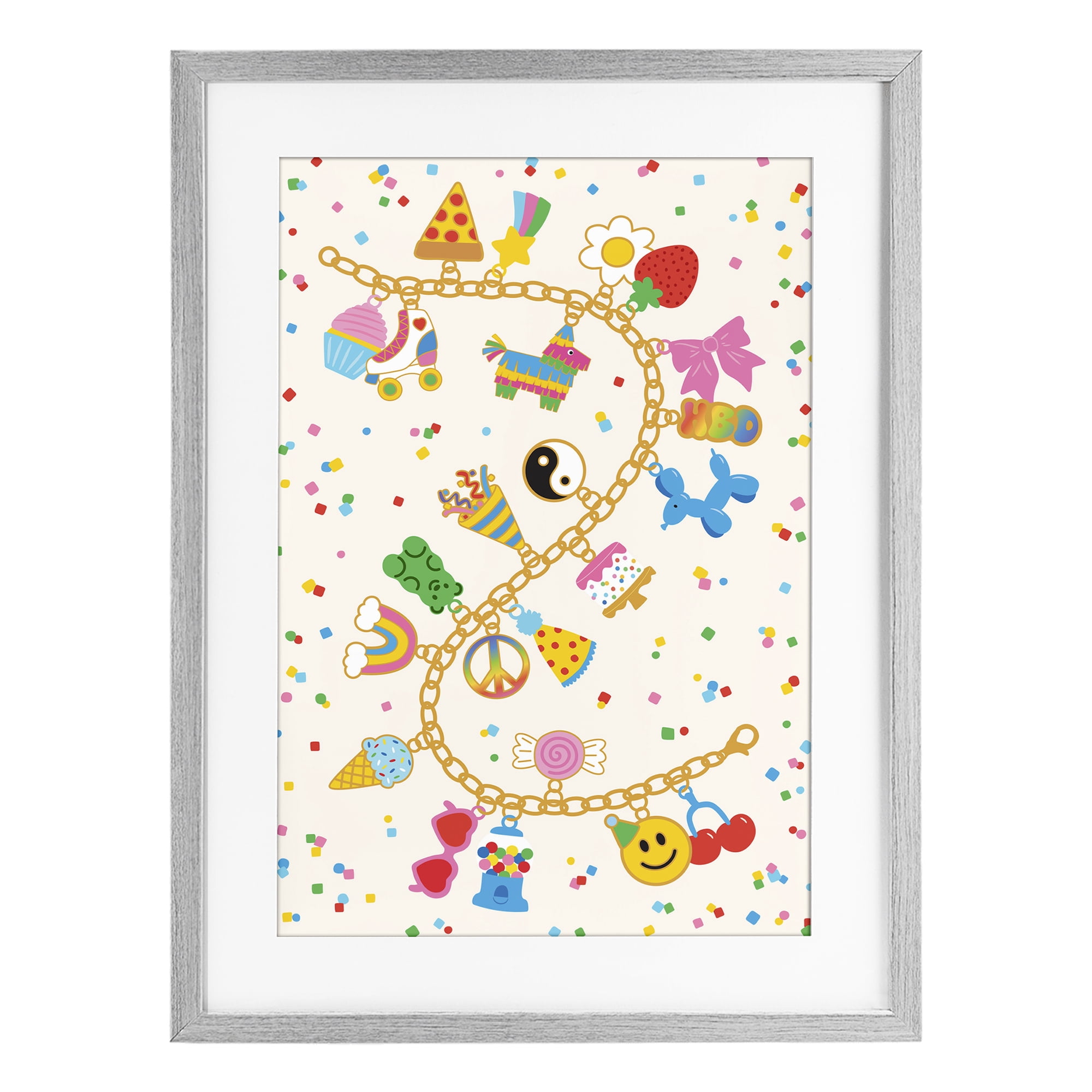 Stupell Industries Playful Party Charm Bracelet Gray Framed Print Under Glass, design by Nadia Hassan