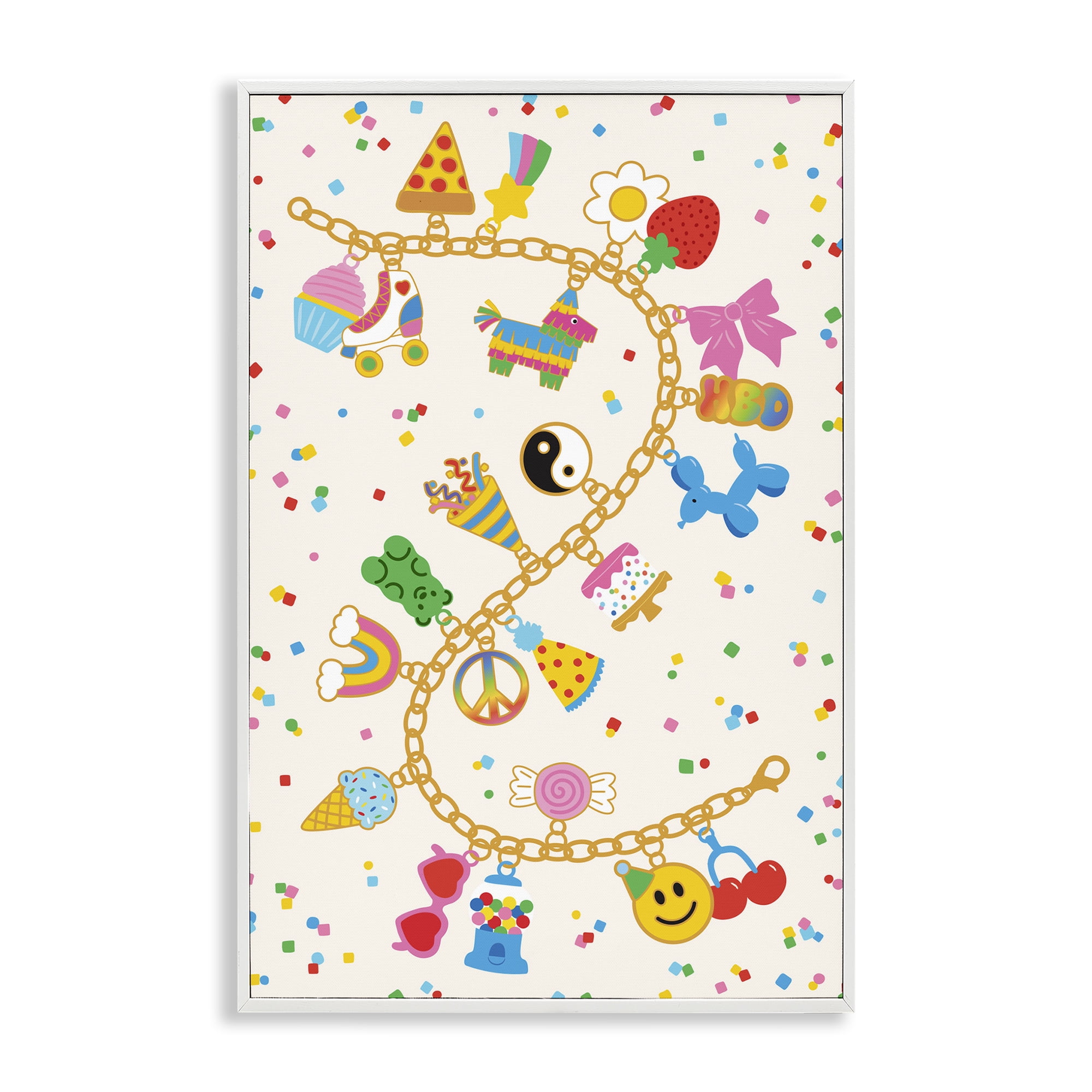 Stupell Industries Playful Party Charm Bracelet White Framed Giclee Art, design by Nadia Hassan