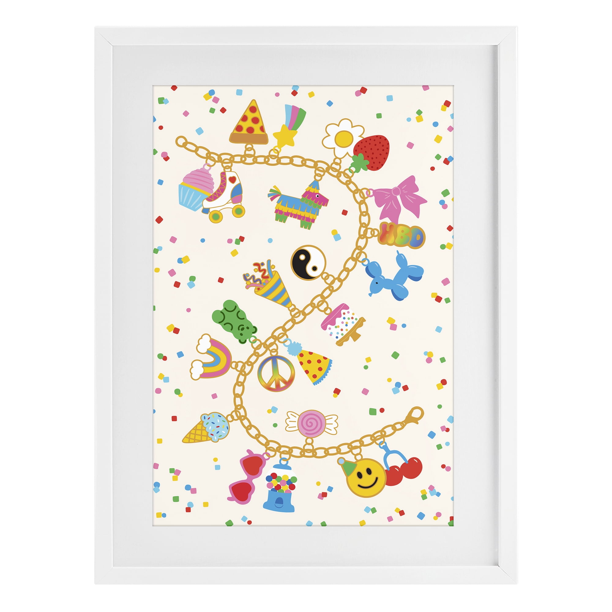 Stupell Industries Playful Party Charm Bracelet White Framed Print Under Glass, design by Nadia Hassan