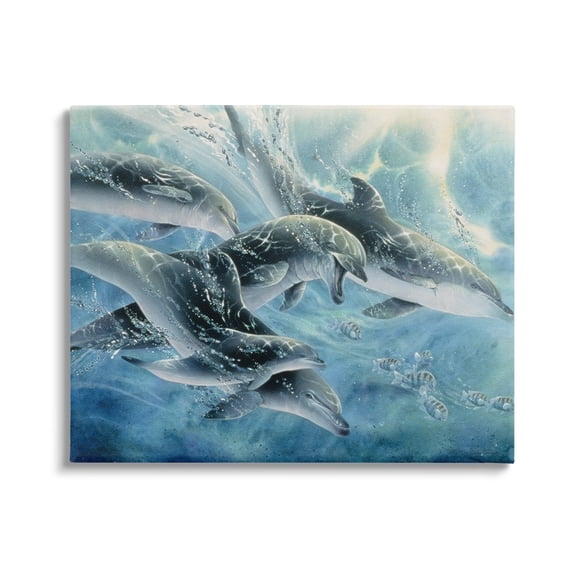 Stupell Industries Playful Passage Dolphins Swimming Coastal Painting Gallery Wrapped Canvas Print Wall Art