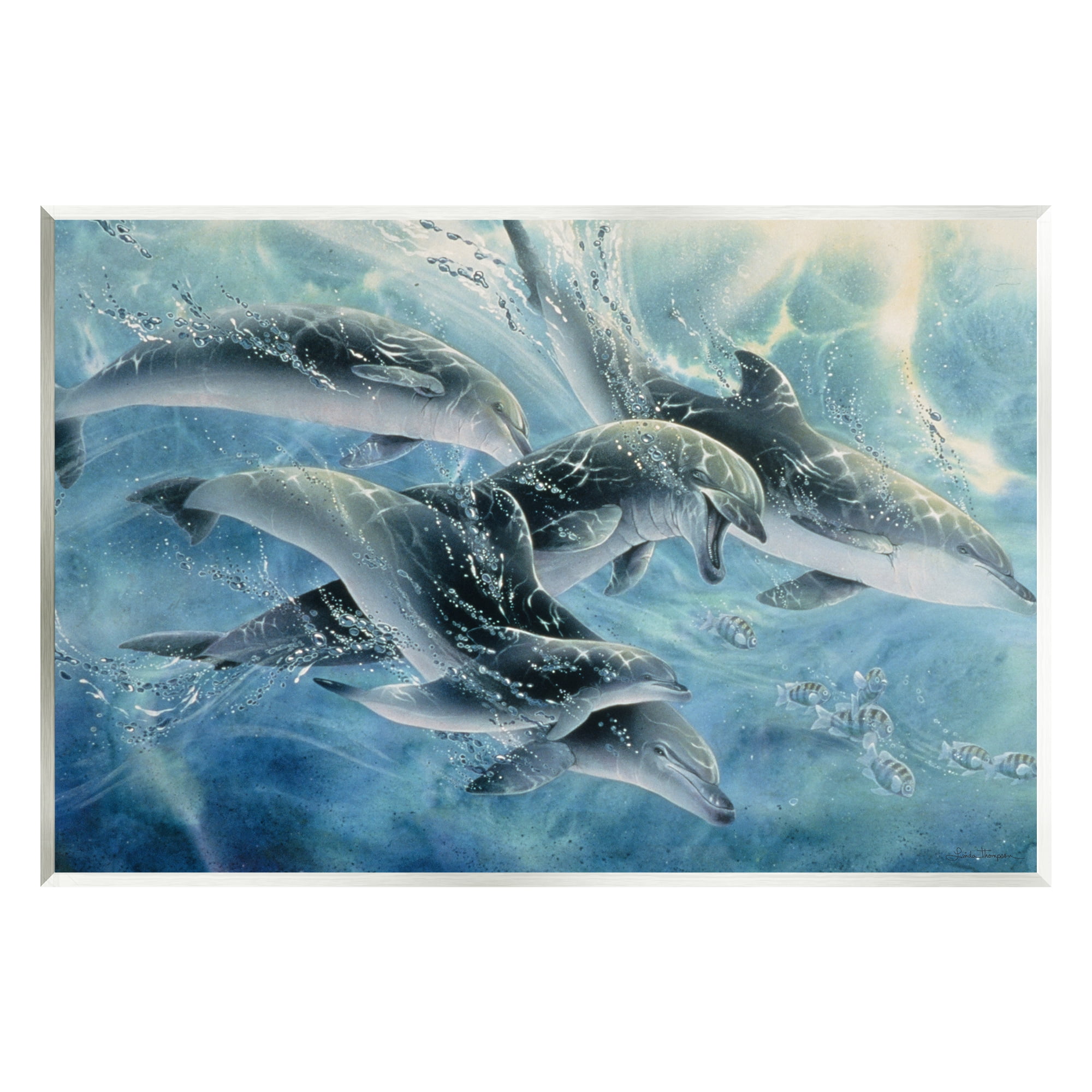 Stupell Industries Playful Passage Dolphins Swimming Coastal Painting Unframed Art Print Wall Art