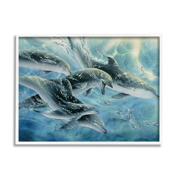 Stupell Industries Playful Passage Dolphins Swimming Coastal Painting White Framed Art Print Wall Art