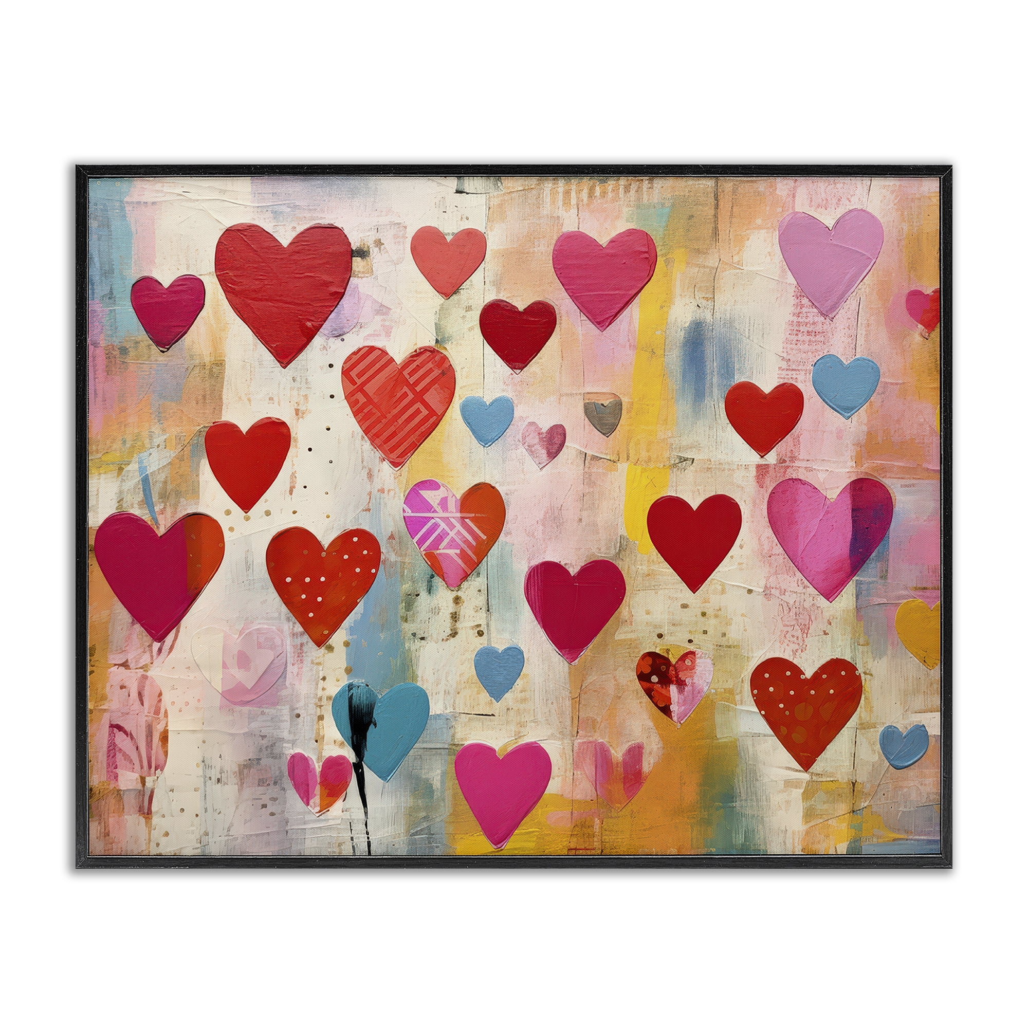 Stupell Industries Playful Patterned Hearts Abstract Painting Black Framed Art Print Wall Art, 20 x 16