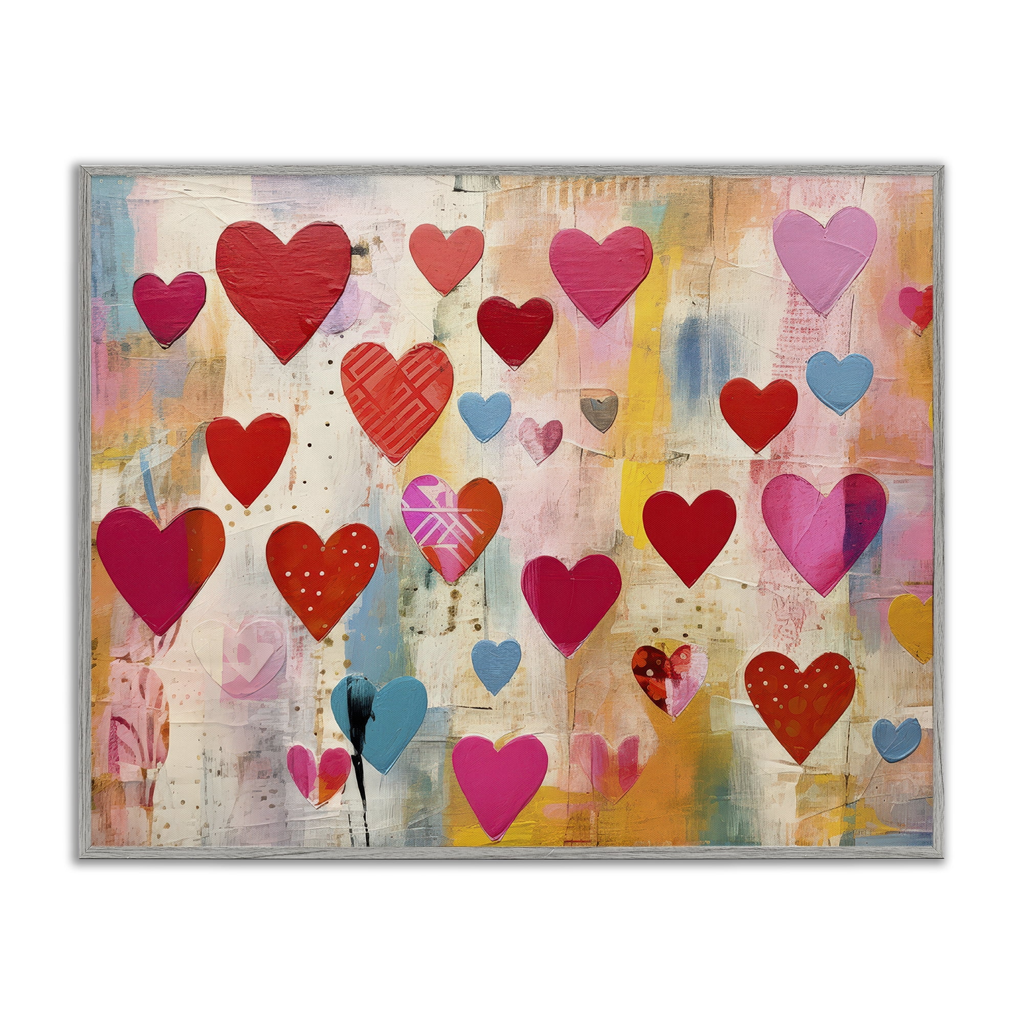 Stupell Industries Playful Patterned Hearts Abstract Painting Gray Framed Art Print Wall Art, 30 x 24