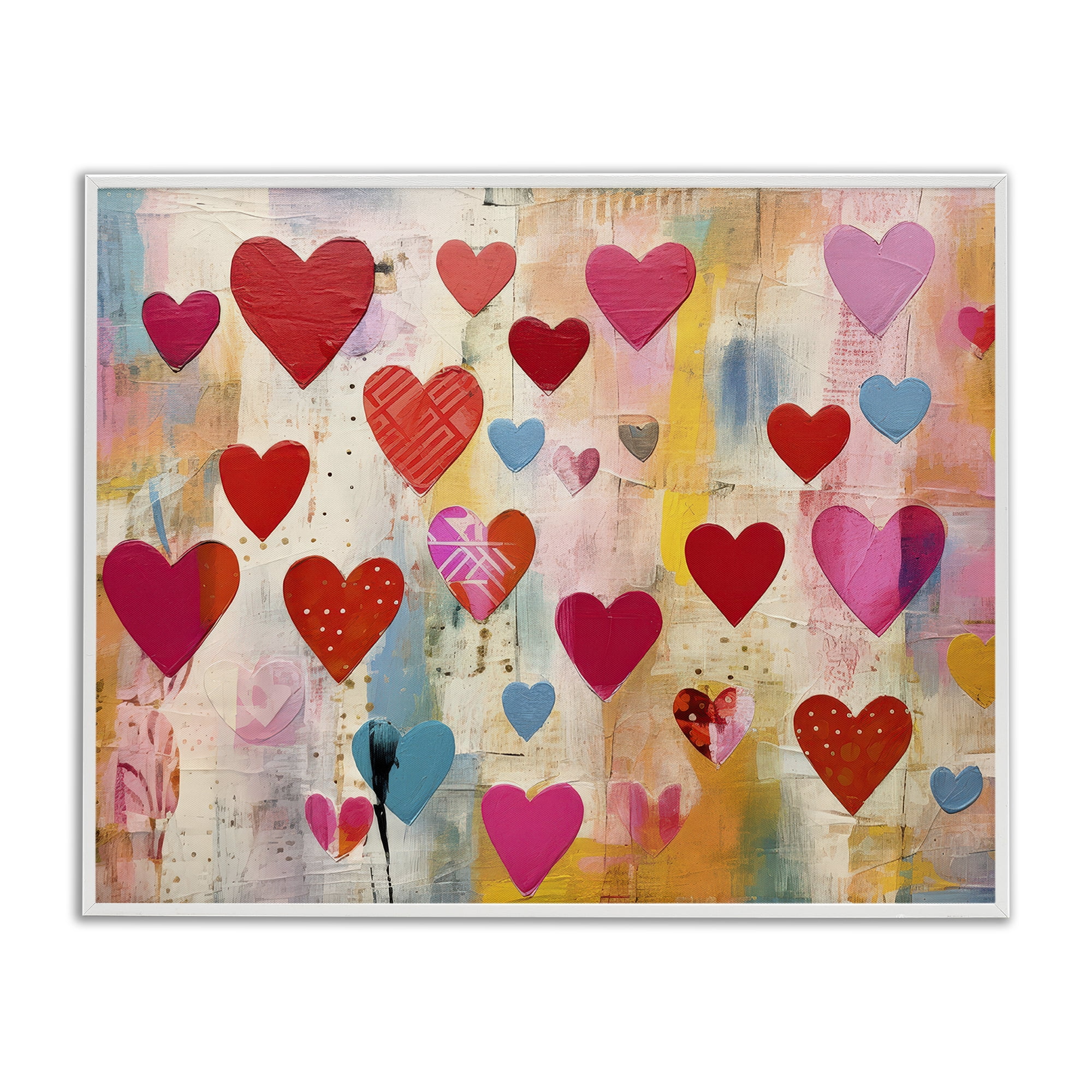Stupell Industries Playful Patterned Hearts Abstract Painting White Framed Art Print Wall Art, 14 x 11