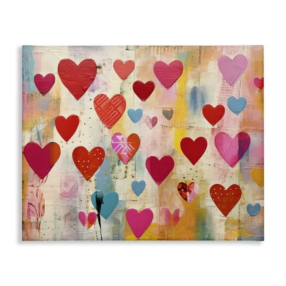 Stupell Industries Playful Patterned Hearts Abstract Painting Wrapped Canvas Art Print Wall Art, 20 x 16