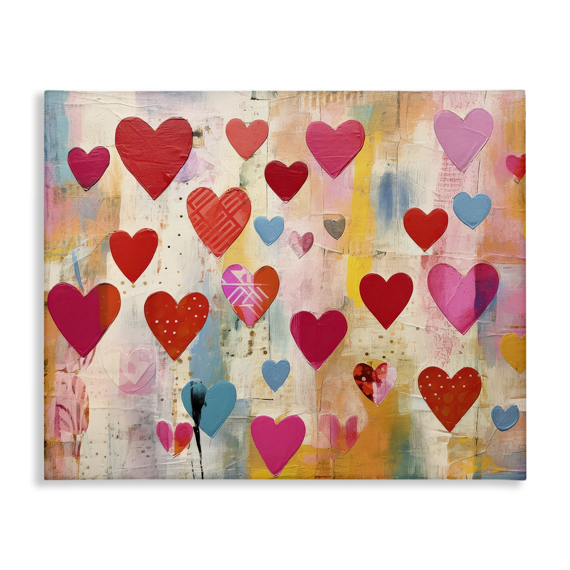 Stupell Industries Playful Patterned Hearts Abstract Painting Wrapped Canvas Art Print Wall Art, 30 x 24