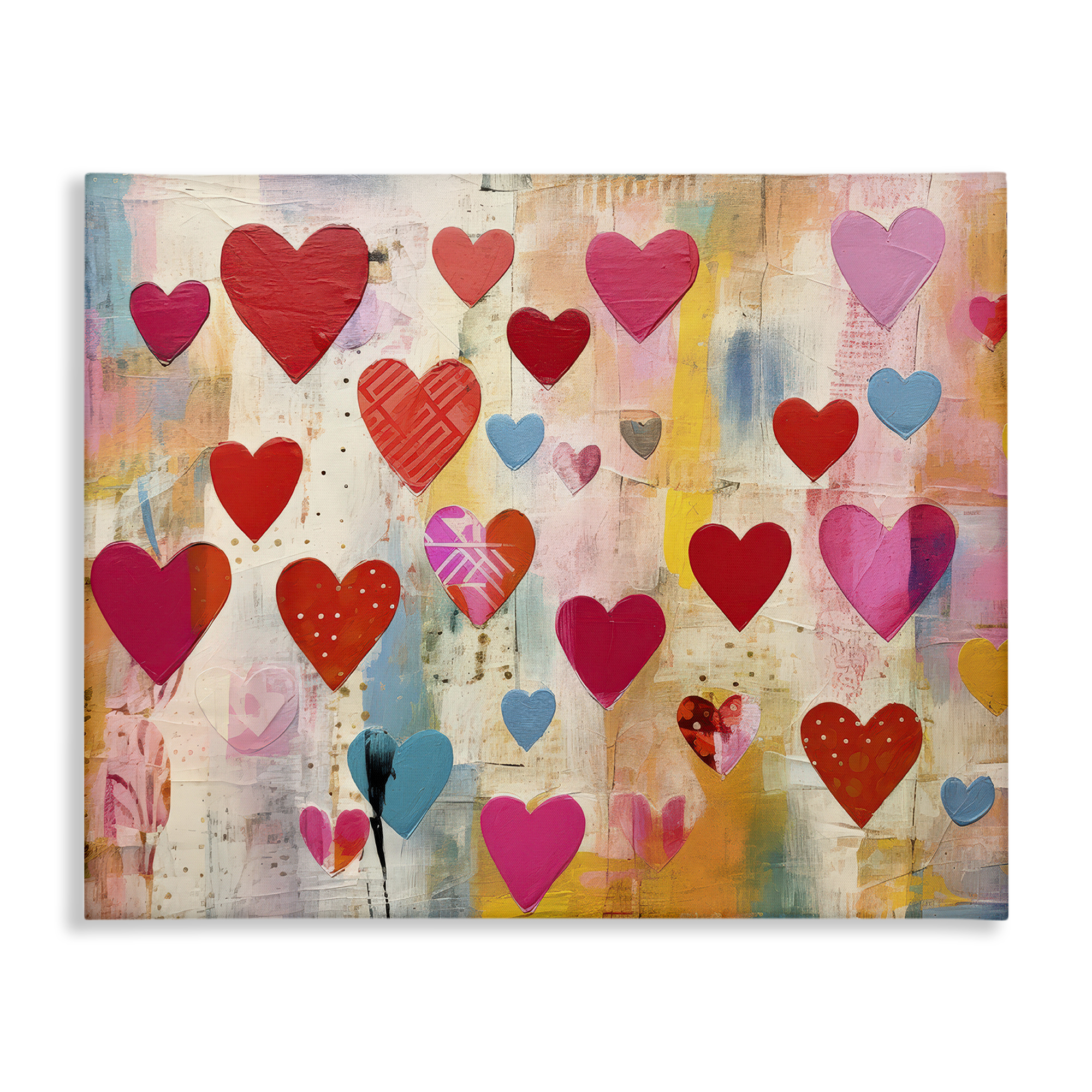 Stupell Industries Playful Patterned Hearts Abstract Painting Wrapped Canvas Art Print Wall Art, 48 x 36