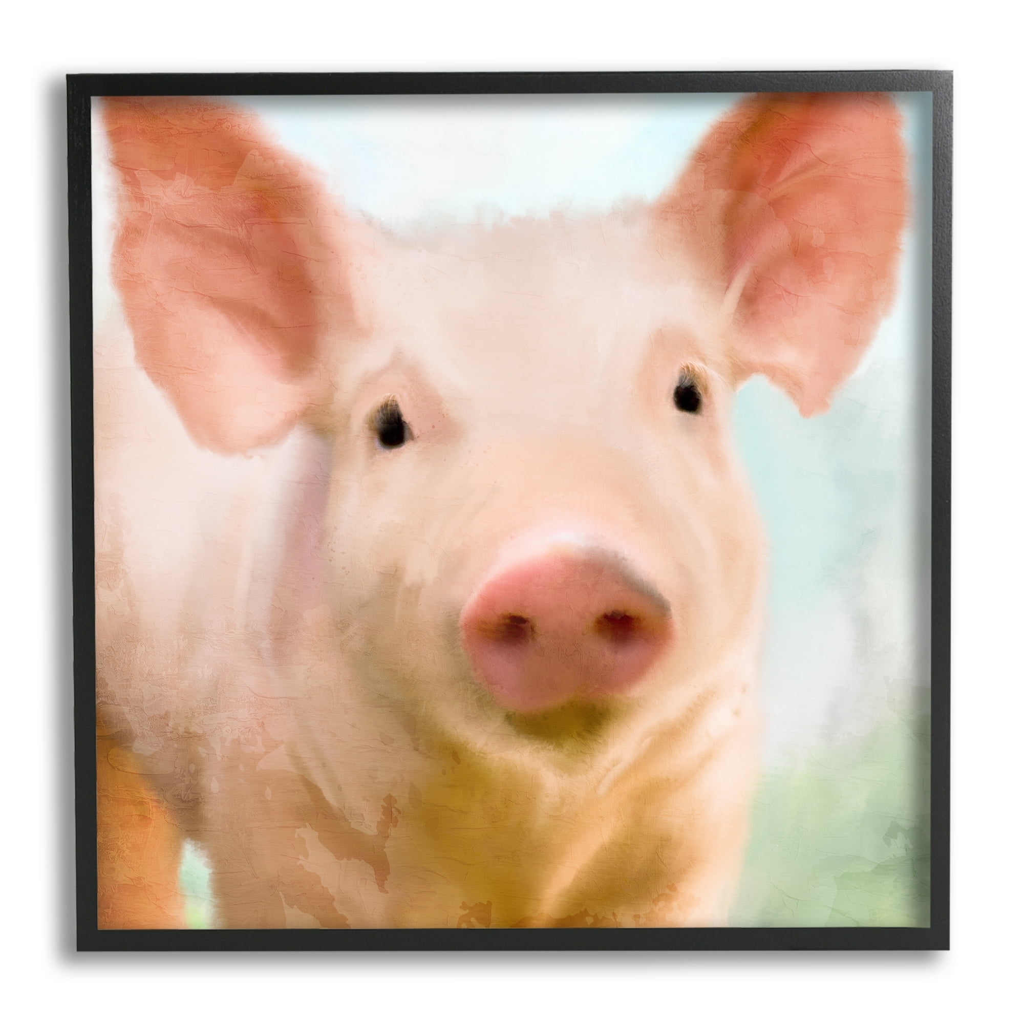 Stupell Industries Playful Pink Landrace Pig Closeup Portrait Painting, 12 x 12, Design by Kim Allen