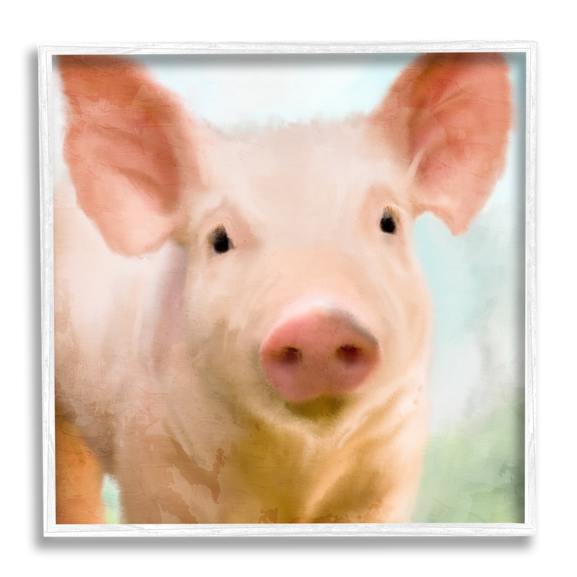 Stupell Industries Playful Pink Landrace Pig Closeup Portrait Painting, 24 x 24, Design by Kim Allen