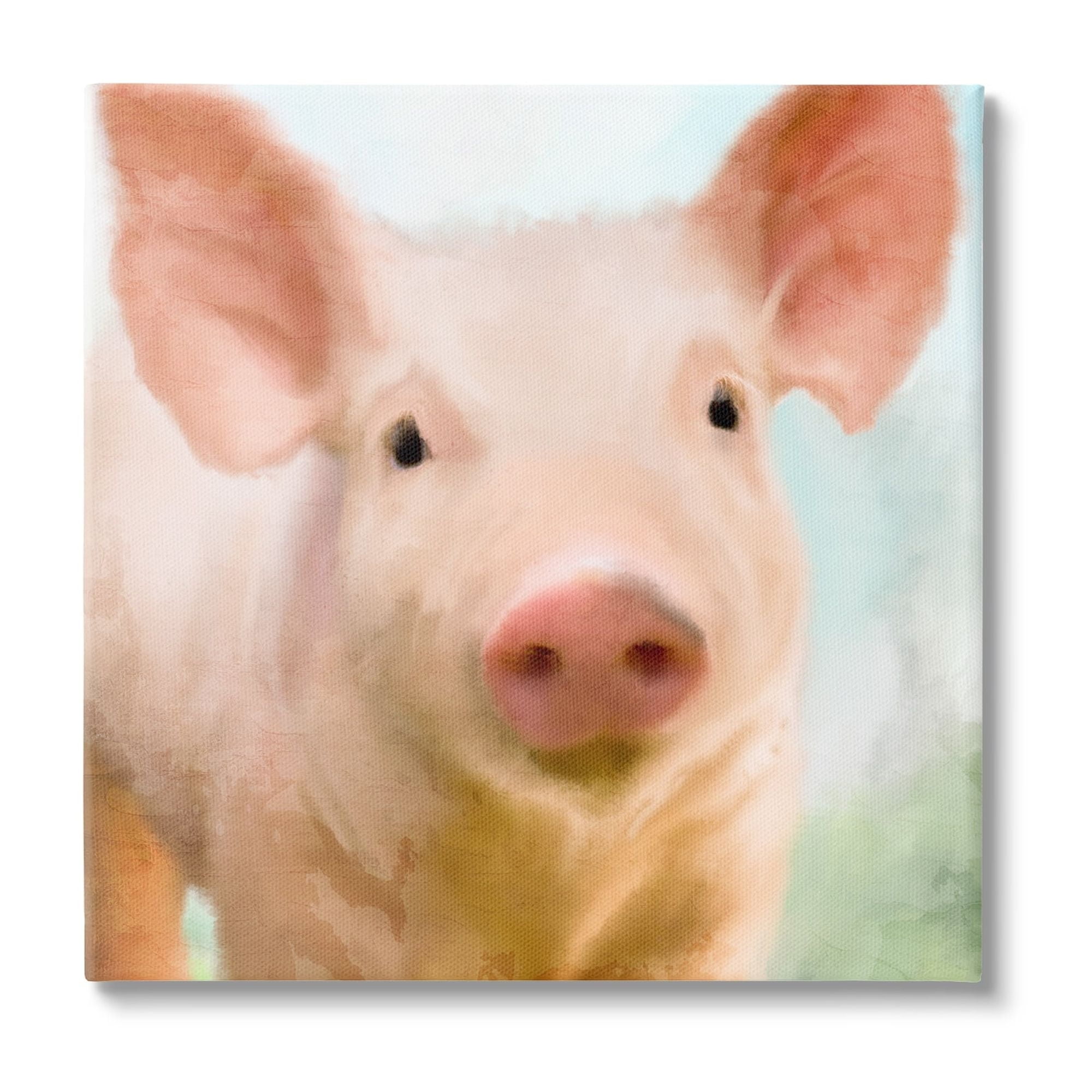 Stupell Industries Playful Pink Landrace Pig Closeup Portrait Painting Gallery-Wrapped Canvas Print Wall Art, 24x24, by Kim Allen