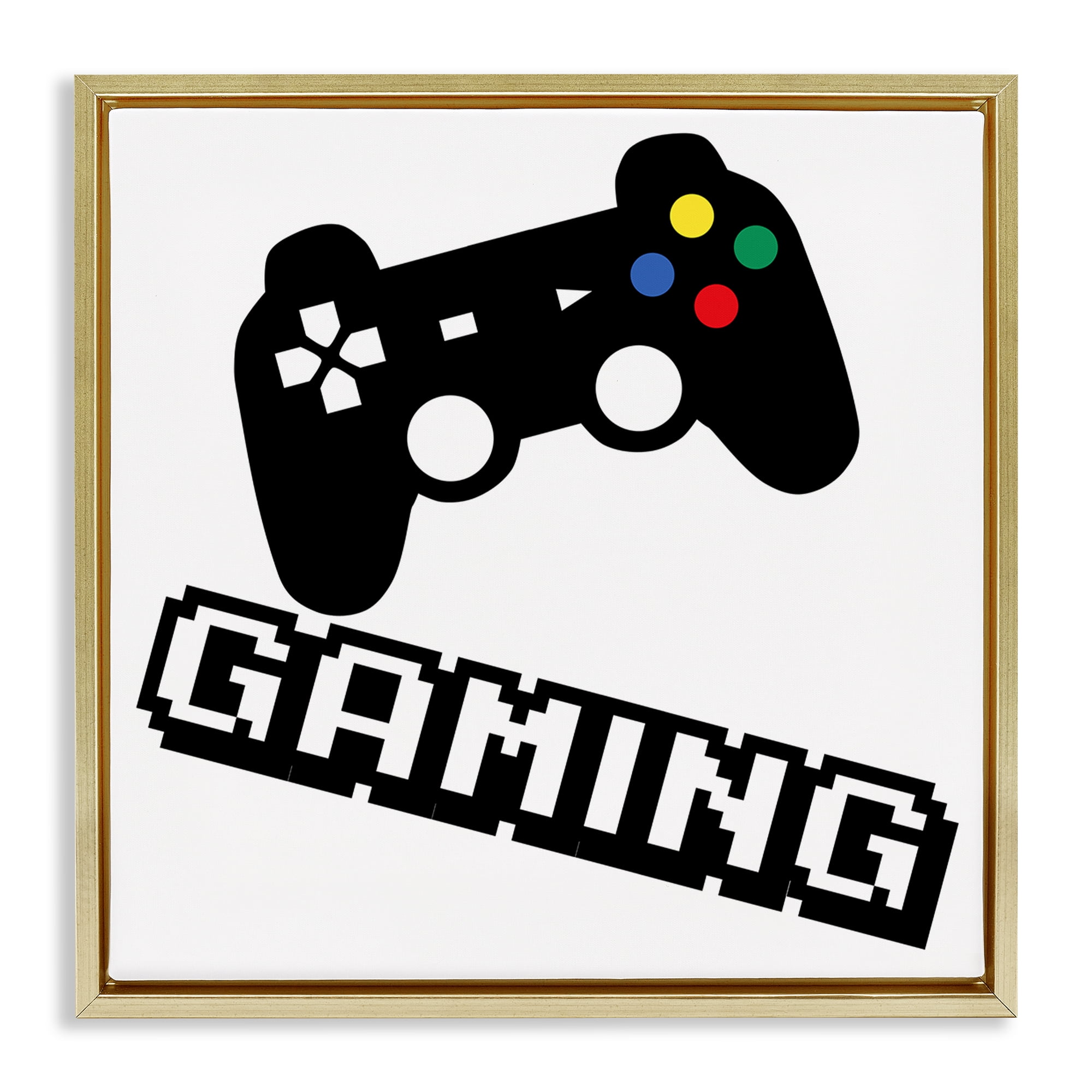 Stupell Industries Playful Pixel Gaming Gold Framed Floater Canvas Wall Art, design by Marcus Prime