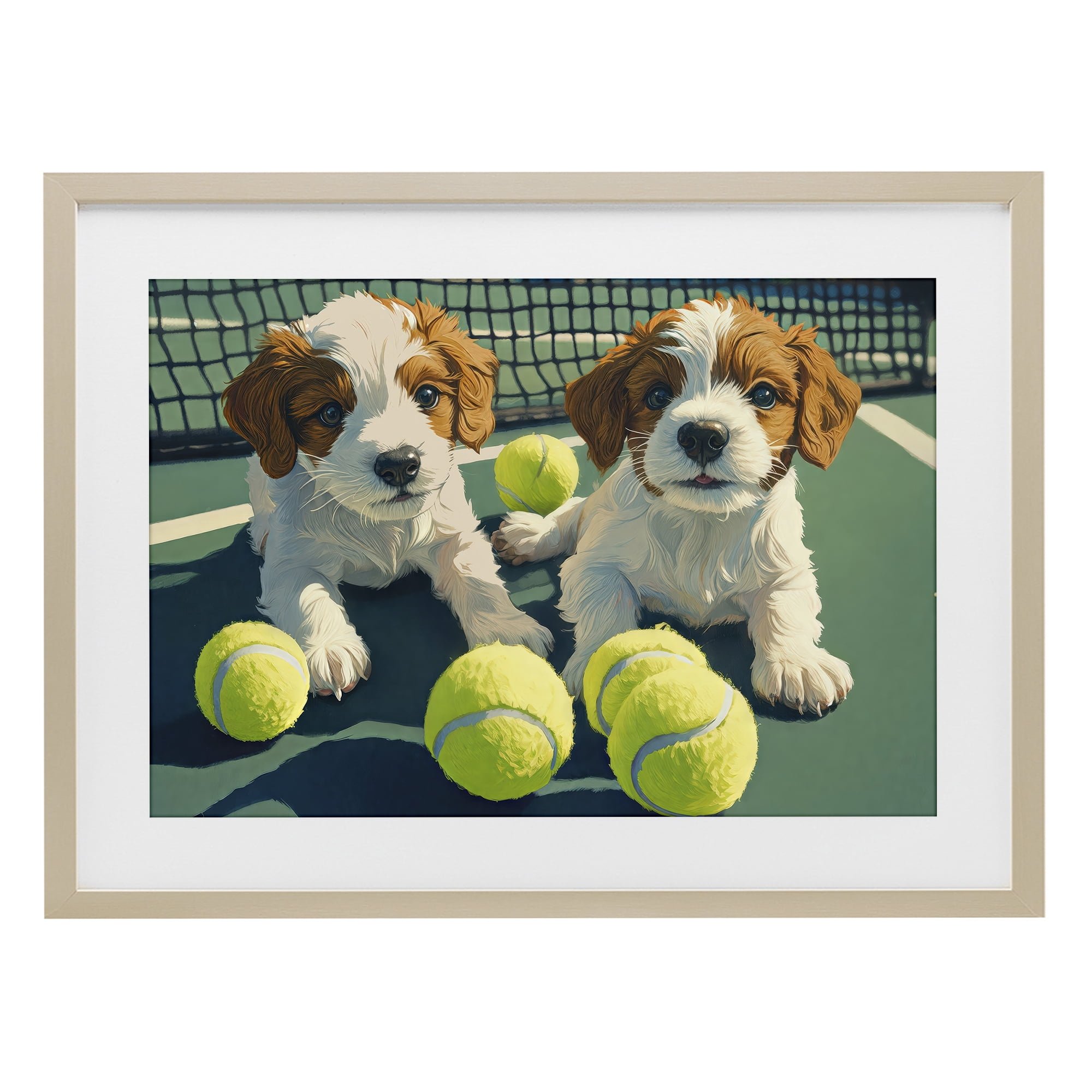 Stupell Industries Playful Puppies with Tennis Balls Birch Framed Print Under Glass, design by Imagine It Images