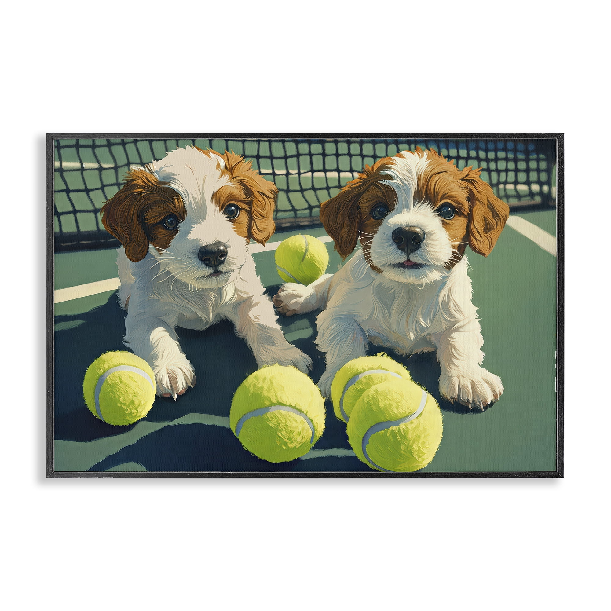 Stupell Industries Playful Puppies with Tennis Balls Black Framed Giclee Art, design by Imagine It Images