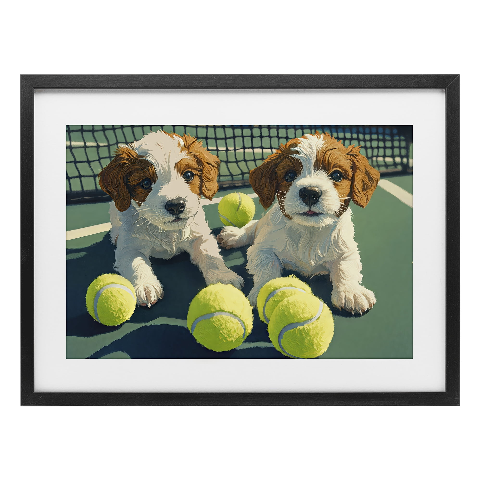 Stupell Industries Playful Puppies with Tennis Balls Black Framed Print Under Glass, design by Imagine It Images